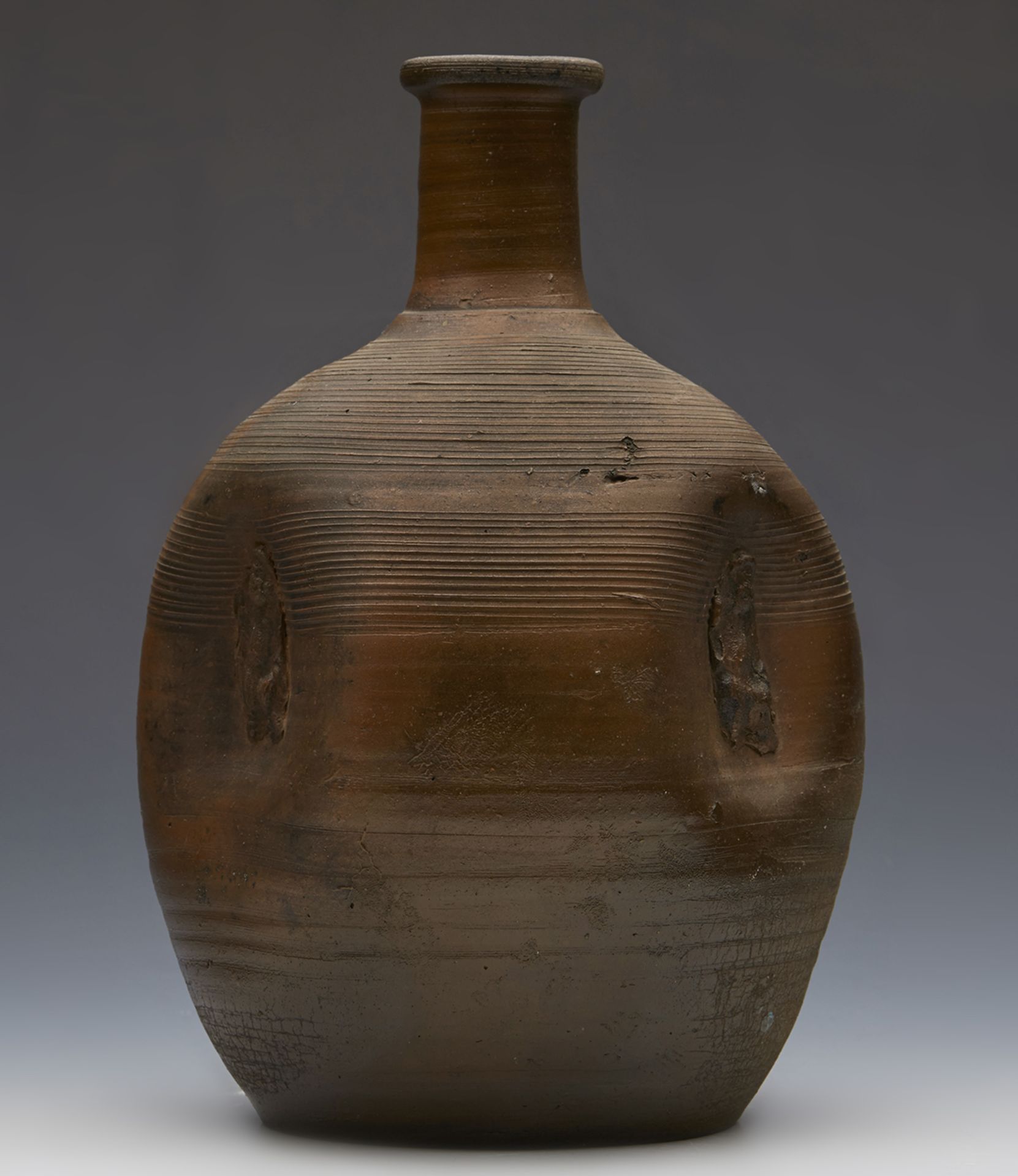 Antique Japanese Edo Bizen Ware Dimple Vase With Figures C.1800