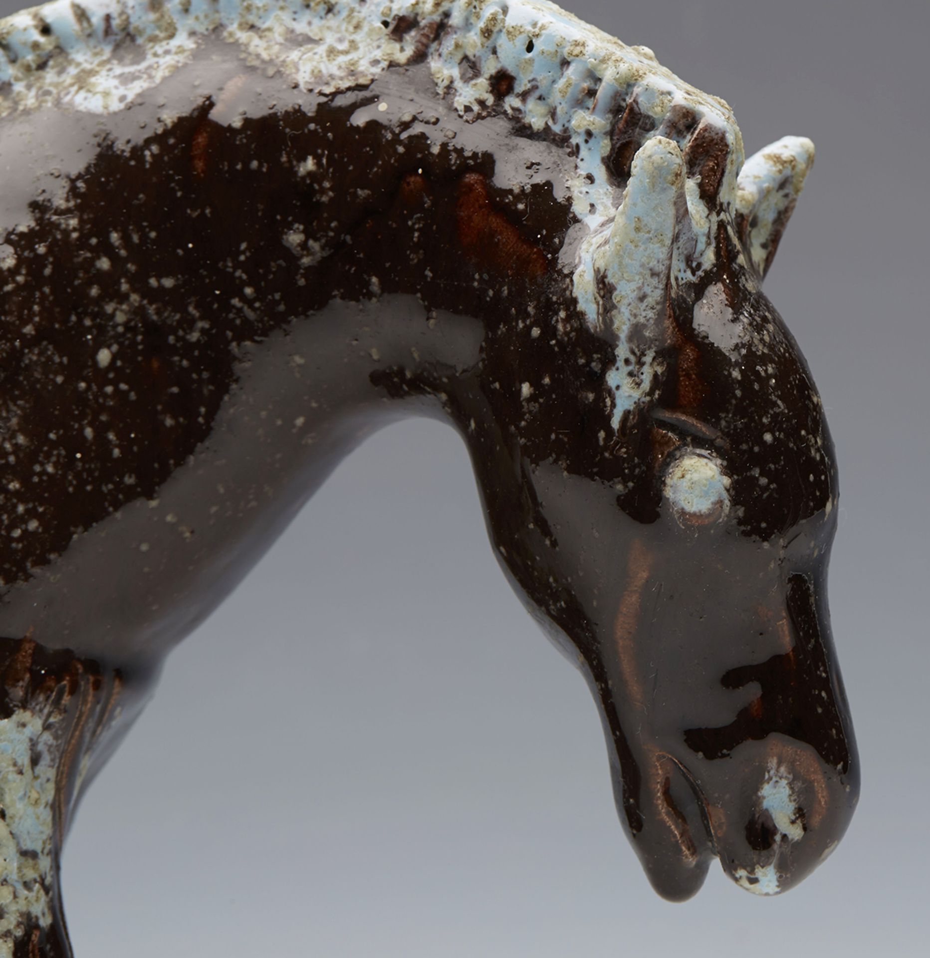 VINTAGE FRENCH ART POTTERY HORSE WITH VOLCANIC GLAZES 20TH C. - Image 2 of 8