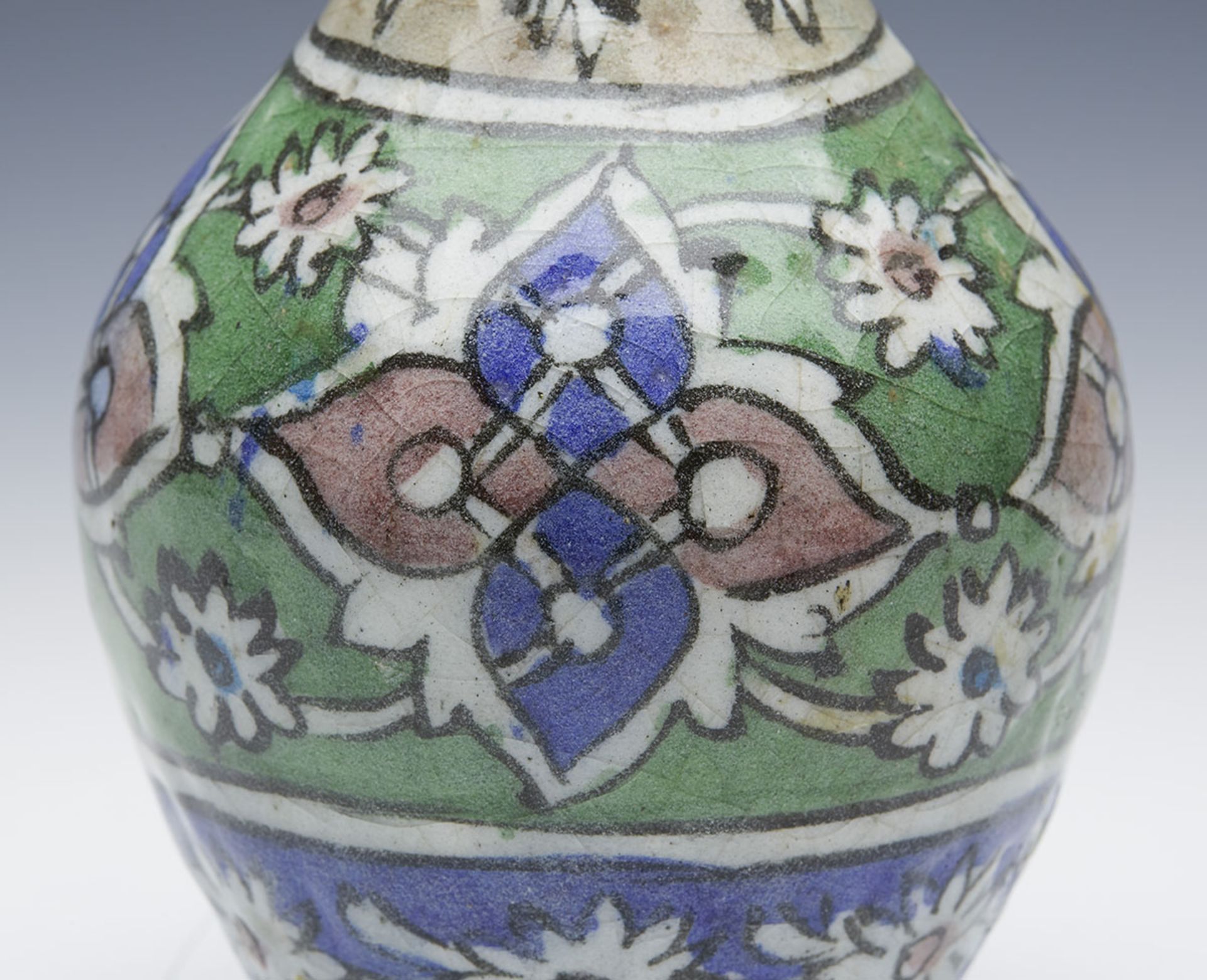 ANTIQUE MIDDLE EASTERN FLORAL BOTTLE VASE 18/19TH C. - Image 2 of 8