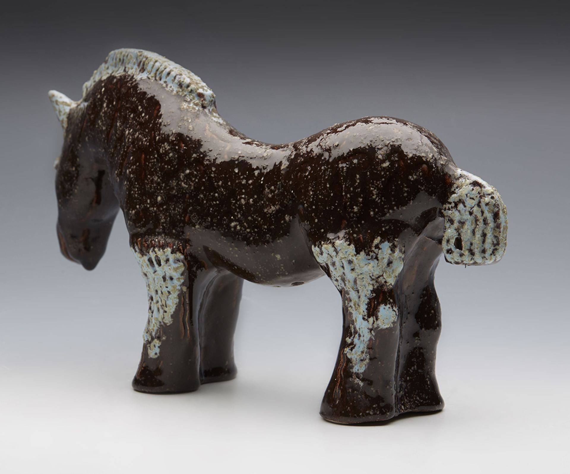 VINTAGE FRENCH ART POTTERY HORSE WITH VOLCANIC GLAZES 20TH C. - Image 3 of 8