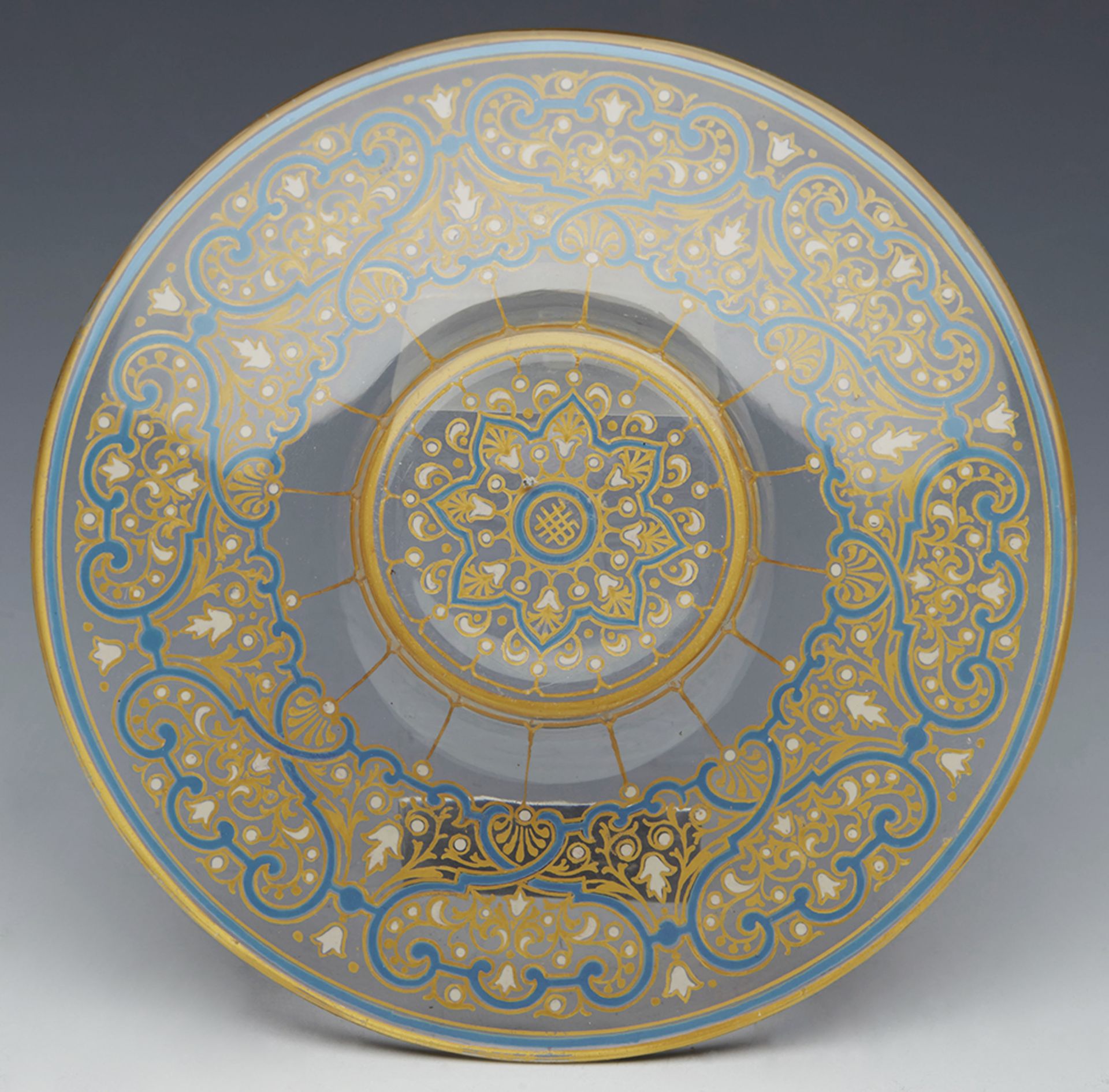 Antique Lobemyr Glass Persian Design Enameled Saucer Dish C.1875 - Image 5 of 7