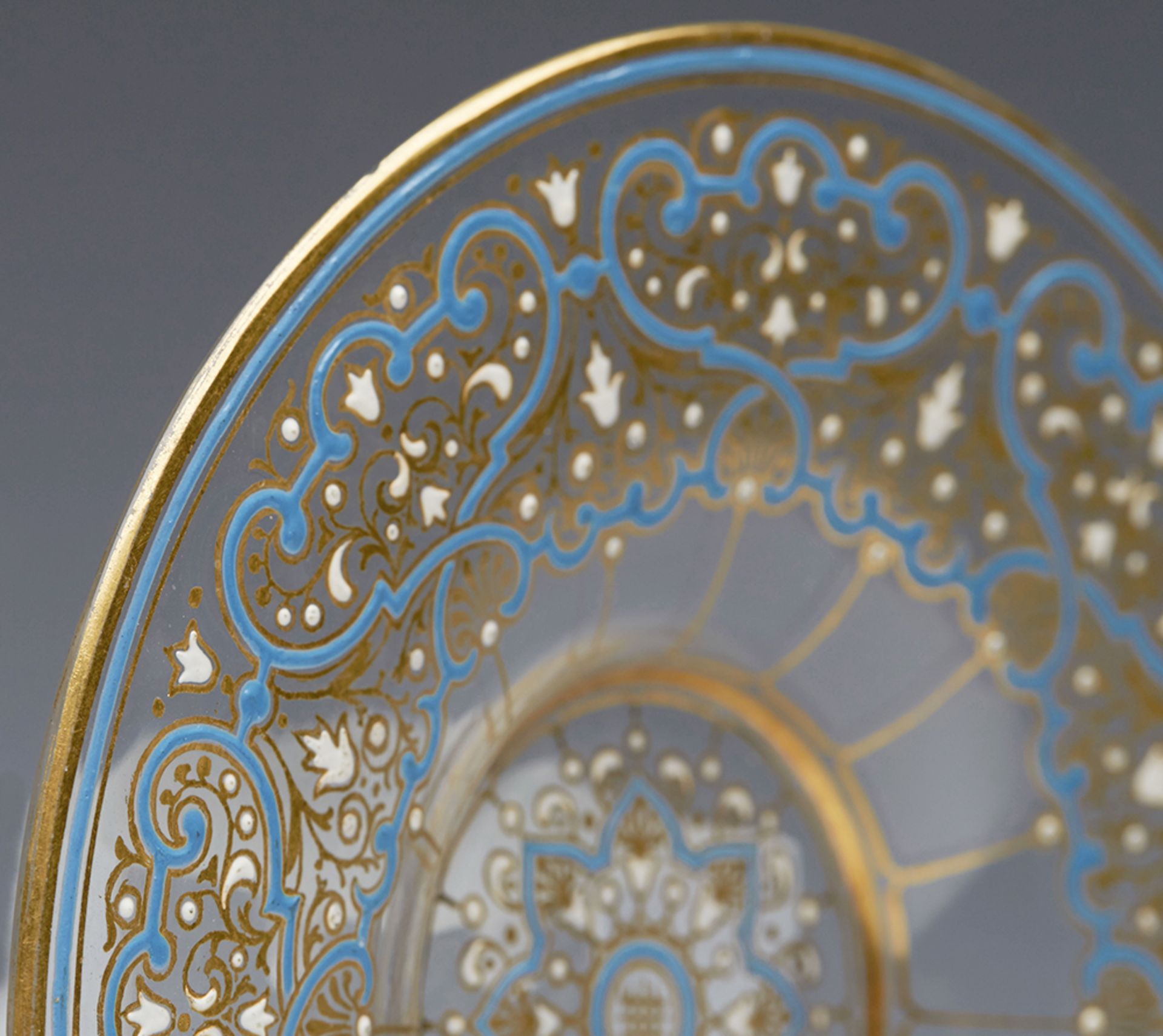 Antique Lobemyr Glass Persian Design Enameled Saucer Dish C.1875 - Image 4 of 7