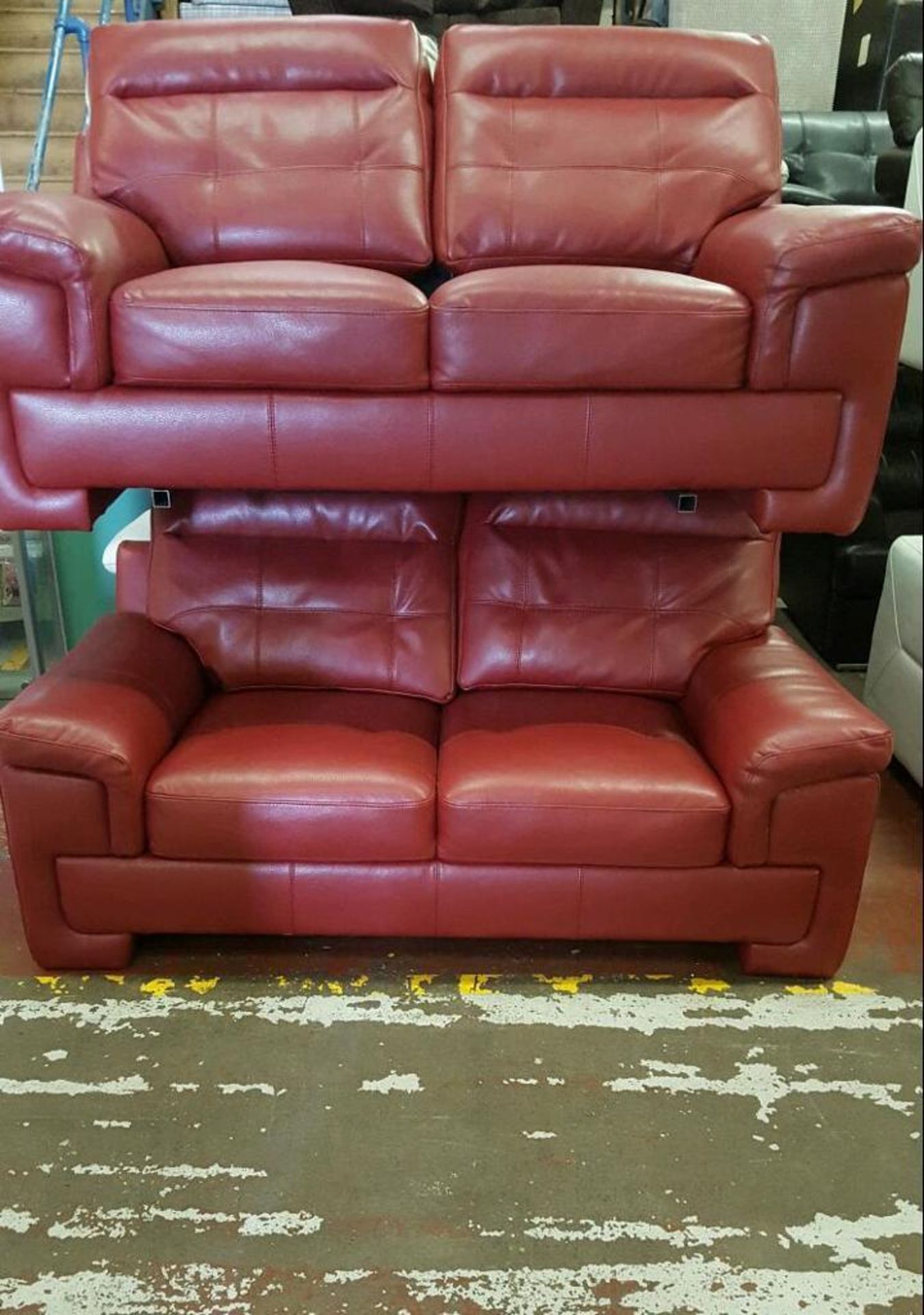2 Two Seater Red Sofa's with Tub Chair - Image 2 of 4