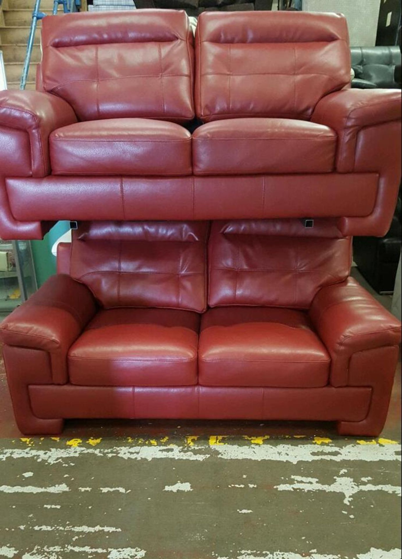 2 Two Seater Red Sofa's with Tub Chair - Image 4 of 4