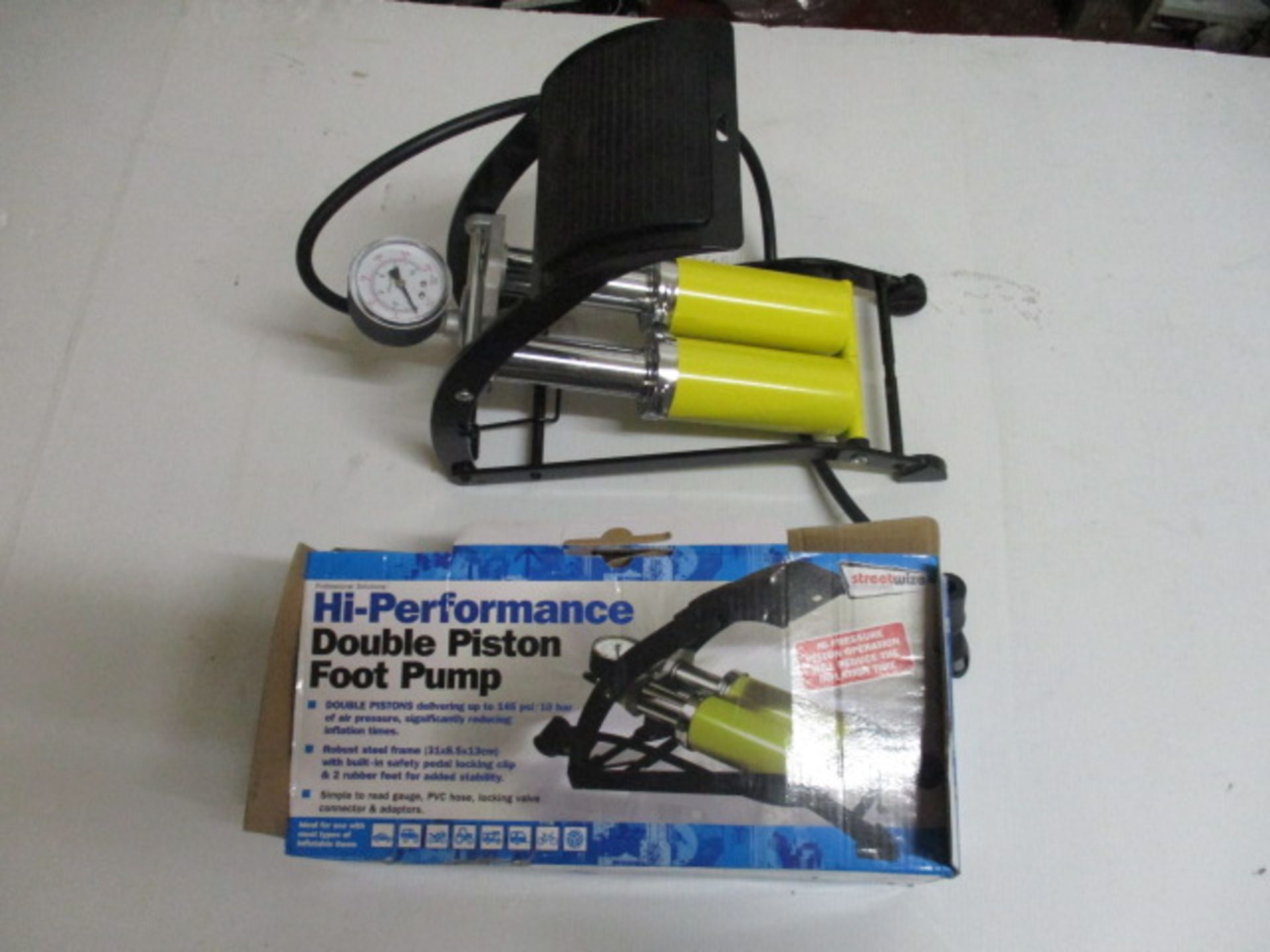 double barrel high performance piston foot pump boxed