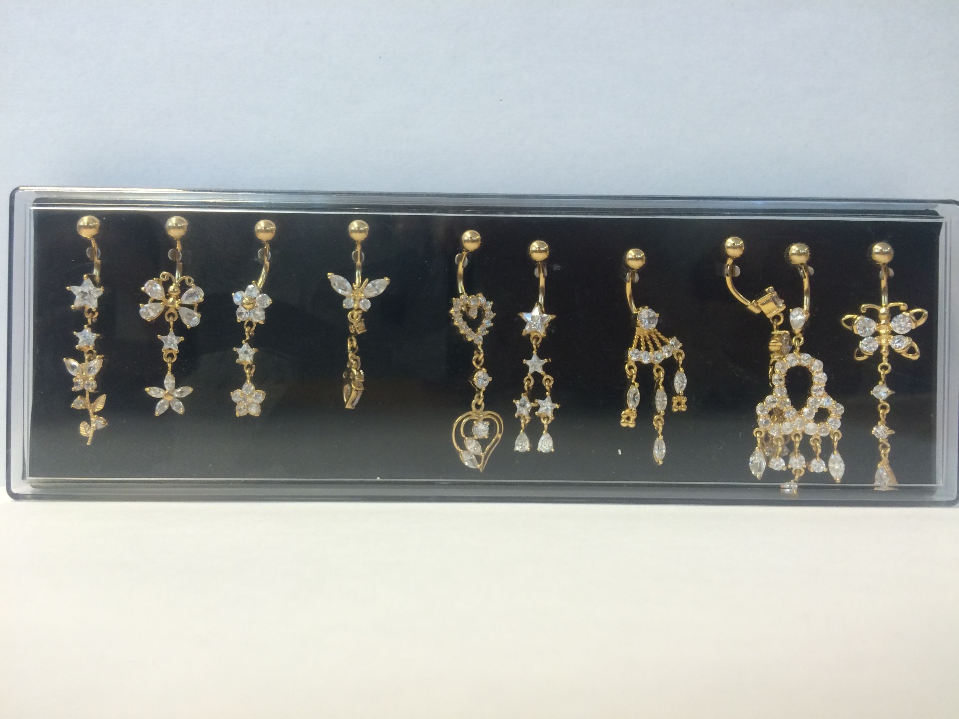 5 Micron Gold Plated Silver Belly Buttons with Charming Gemstones (10pcs Joblot) 5 Micron Gold