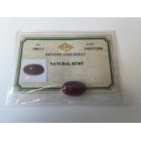 27.22ct Natural Red Ruby Oval/Cabochon Transparent with certificate (13.08 x 21.48 x 8.89mm)27.