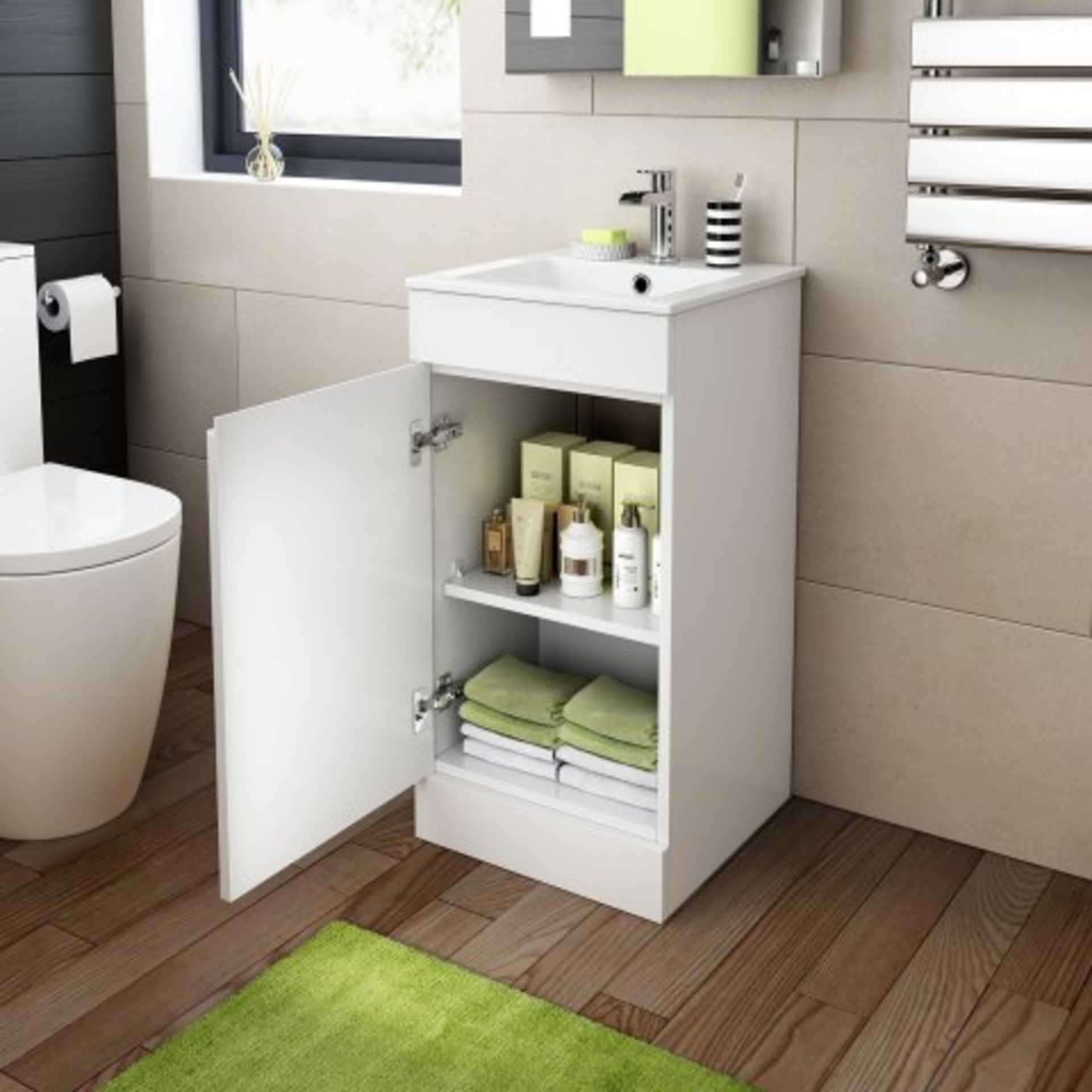 (REF34) 400mm Trent High Gloss White Basin Cabinet - Floor Standing. RRP £234.99. WITH BASIN This - Image 3 of 3