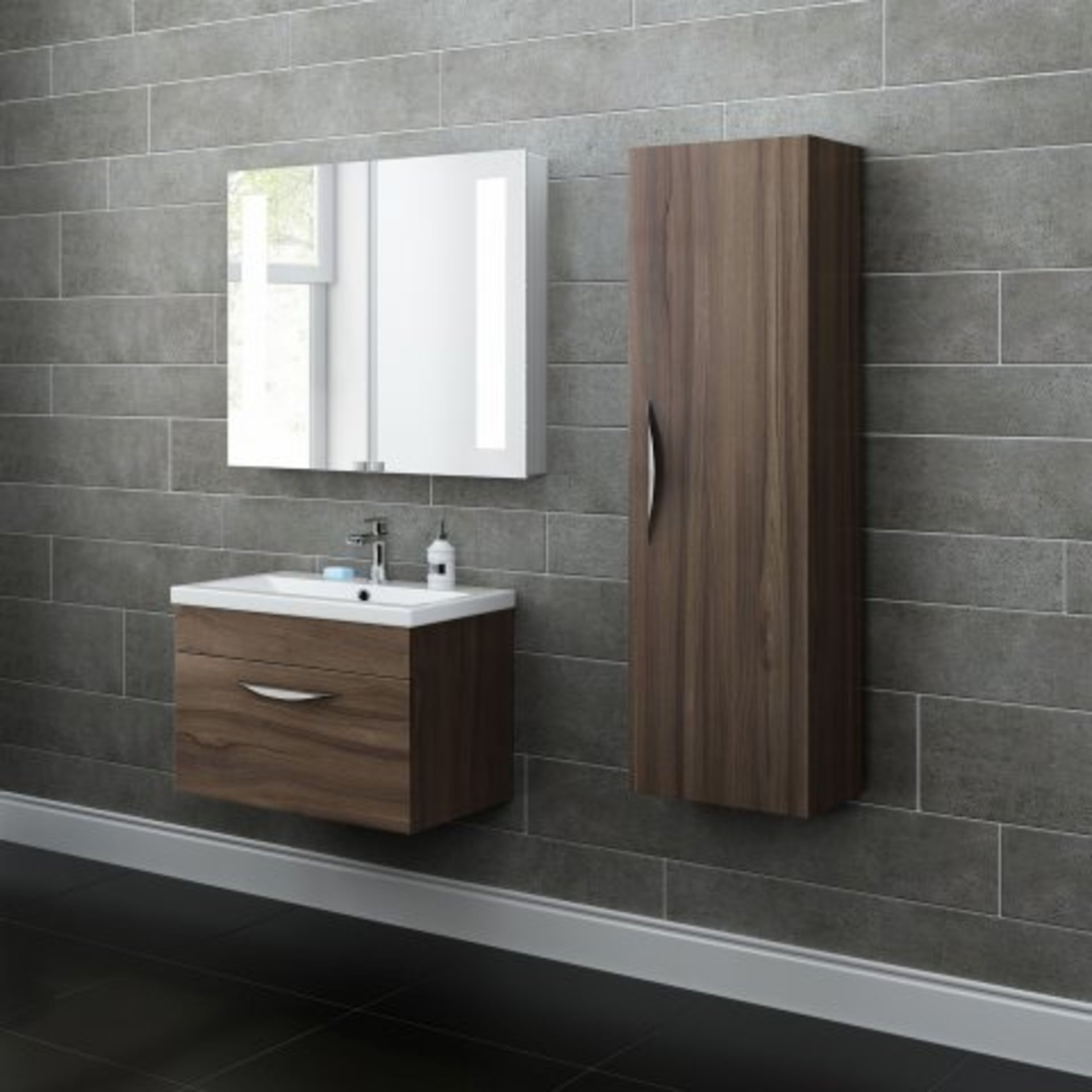 N55 - 1200mm Severn Walnut Effect Tall Storage Cabinet - Wall Hung. RRP £299.99. Another stunning - Image 3 of 3