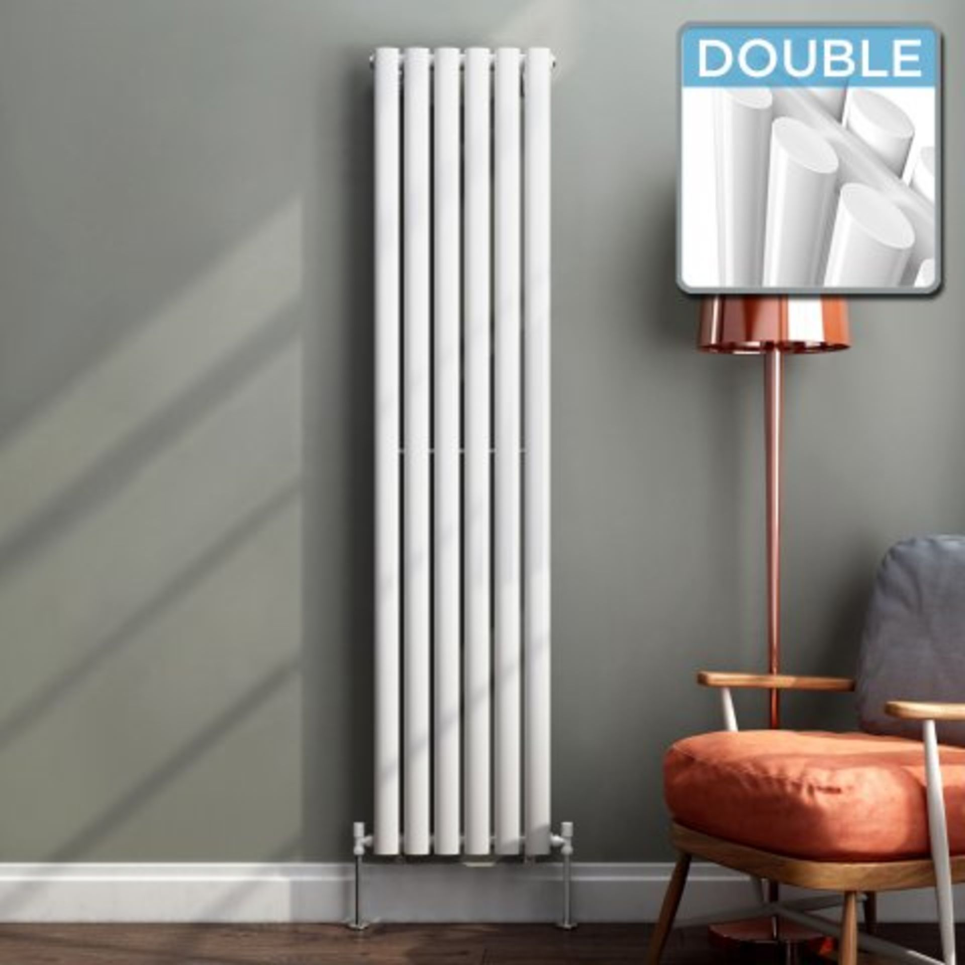 (SKU362) 1600x360mm Gloss White Double Oval Tube Vertical Radiator - Ember Premium. RRP £247.99. Our