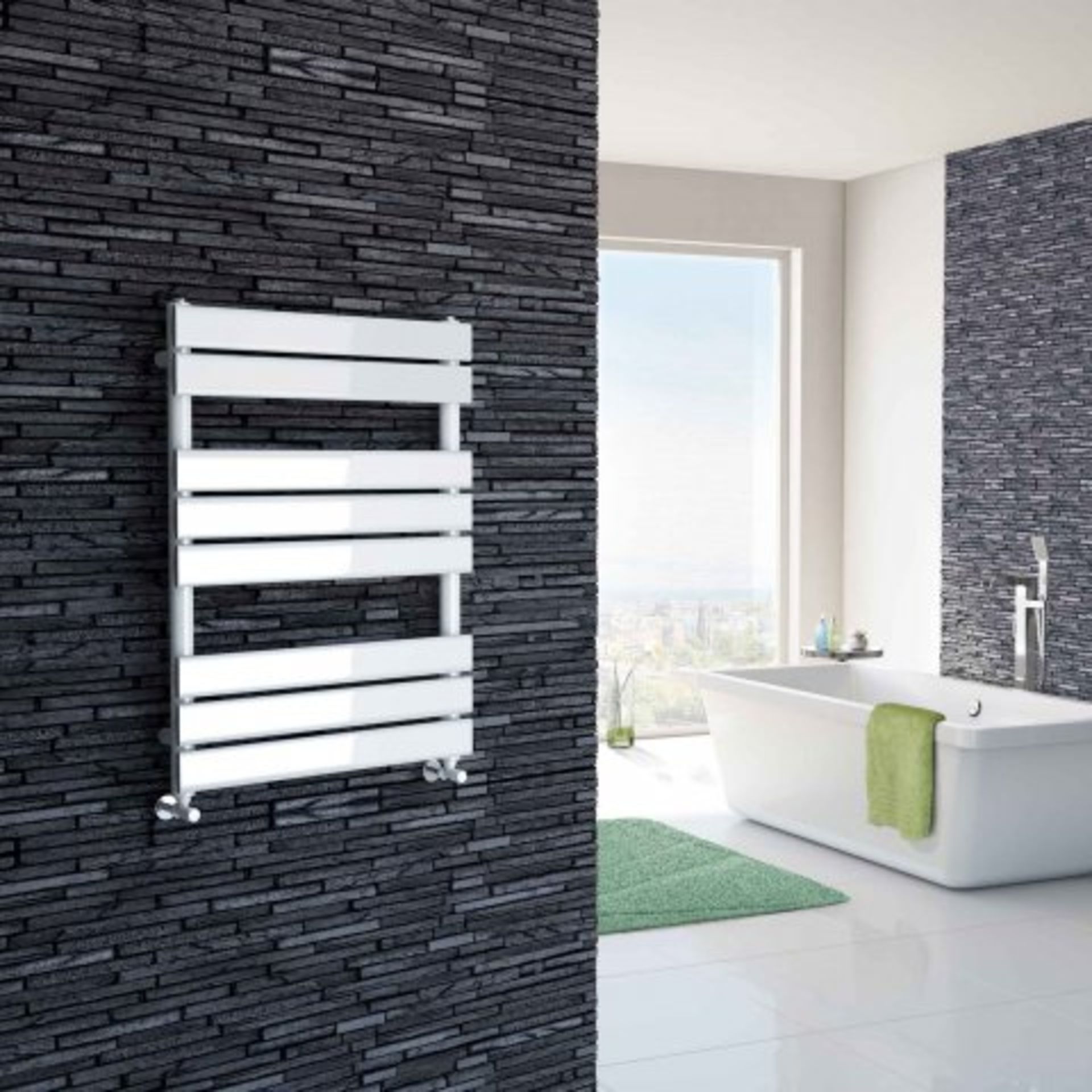 N6 - 800x600mm White Flat Panel Ladder Towel Radiator - Medina Premium. RRP £176.99. Stylishly sleek - Image 2 of 2