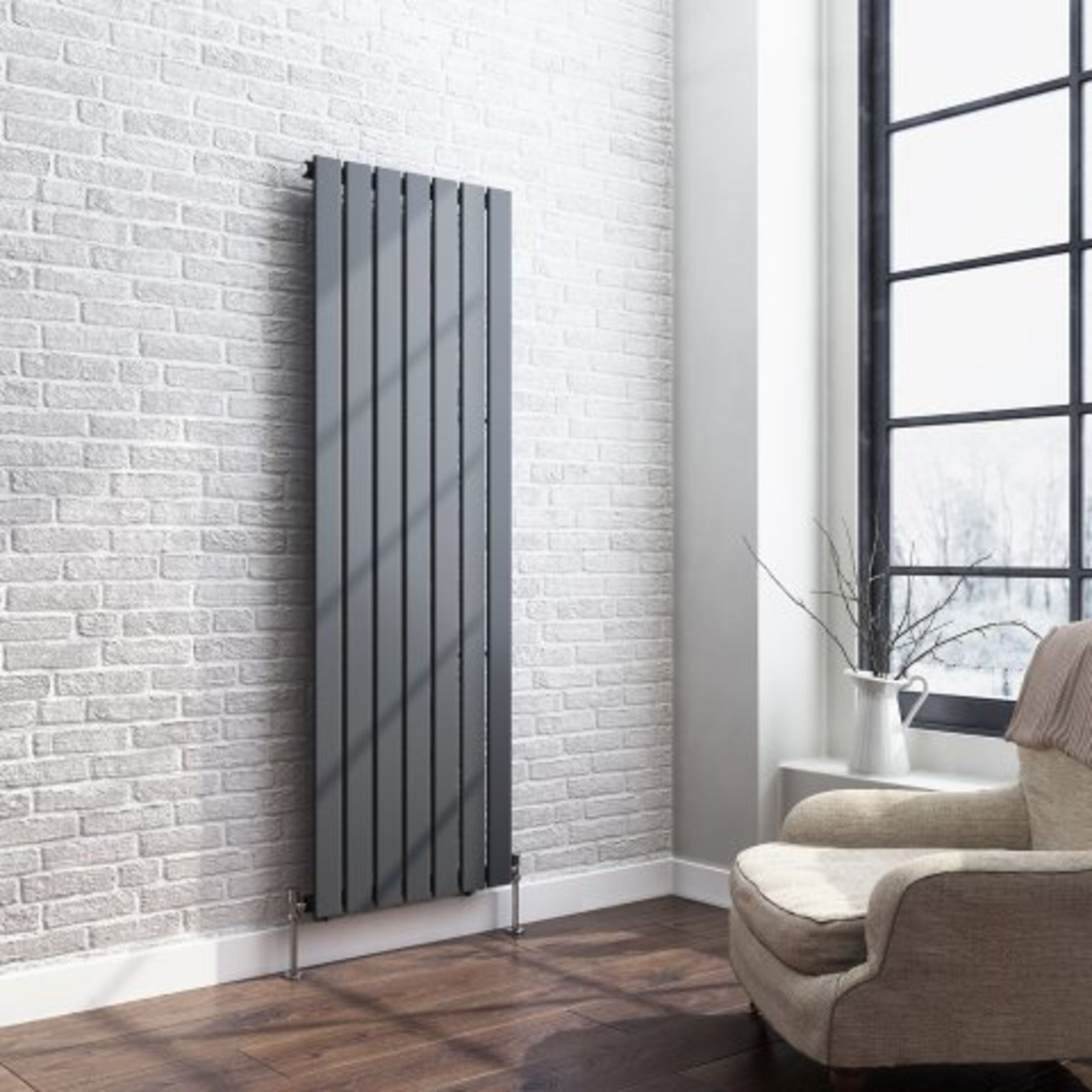 (REF156) 1600x532mm Anthracite Single Flat Panel Vertical Radiator - Thera Premium. RRP £299.99. Our - Image 4 of 4