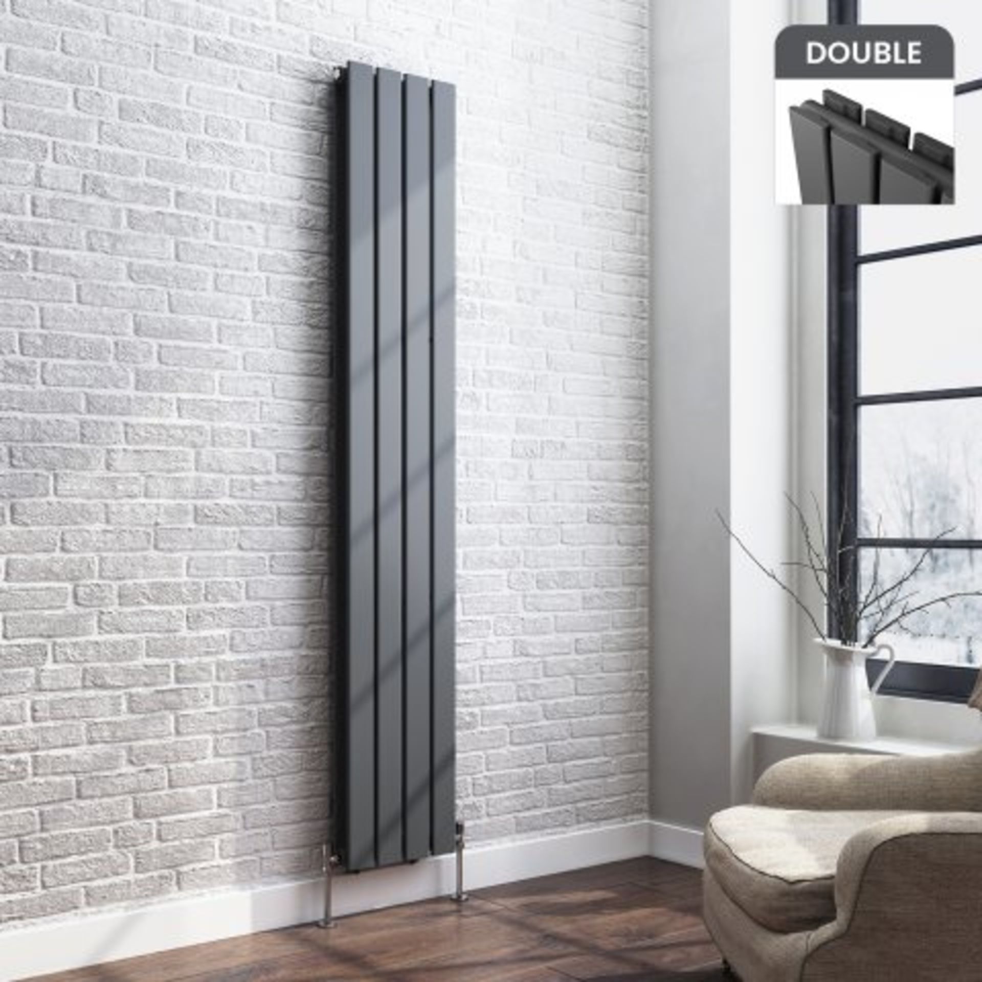 (REF4) 1800x300mm Anthracite Double Flat Panel Vertical Radiator - Thera Range. RRP £399.99. Our