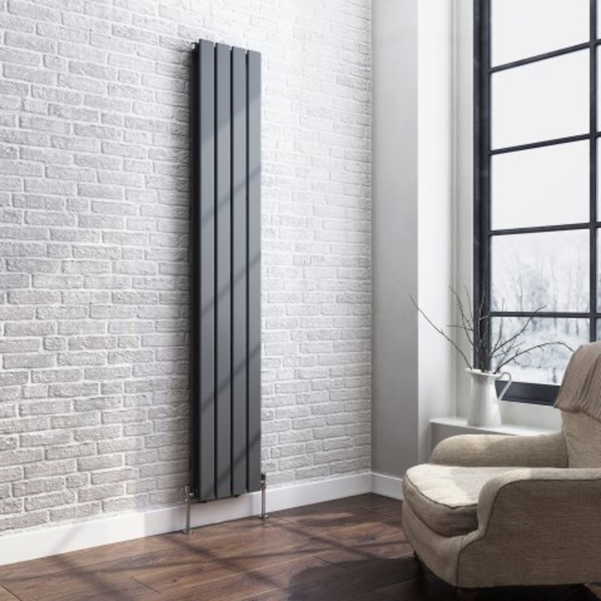 (REF4) 1800x300mm Anthracite Double Flat Panel Vertical Radiator - Thera Range. RRP £399.99. Our - Image 3 of 3