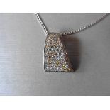 18ct white gold fancy diamond pendant which is micro set with small brilliant cut diamonds and