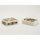 Pair Vintage Indian Pietra Dura Inlaid Alabaster Boxes 20 C