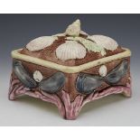 ANTIQUE ENGLISH MAJOLICA SARDINE WITH SHELLS AND SEAWEED C.1865