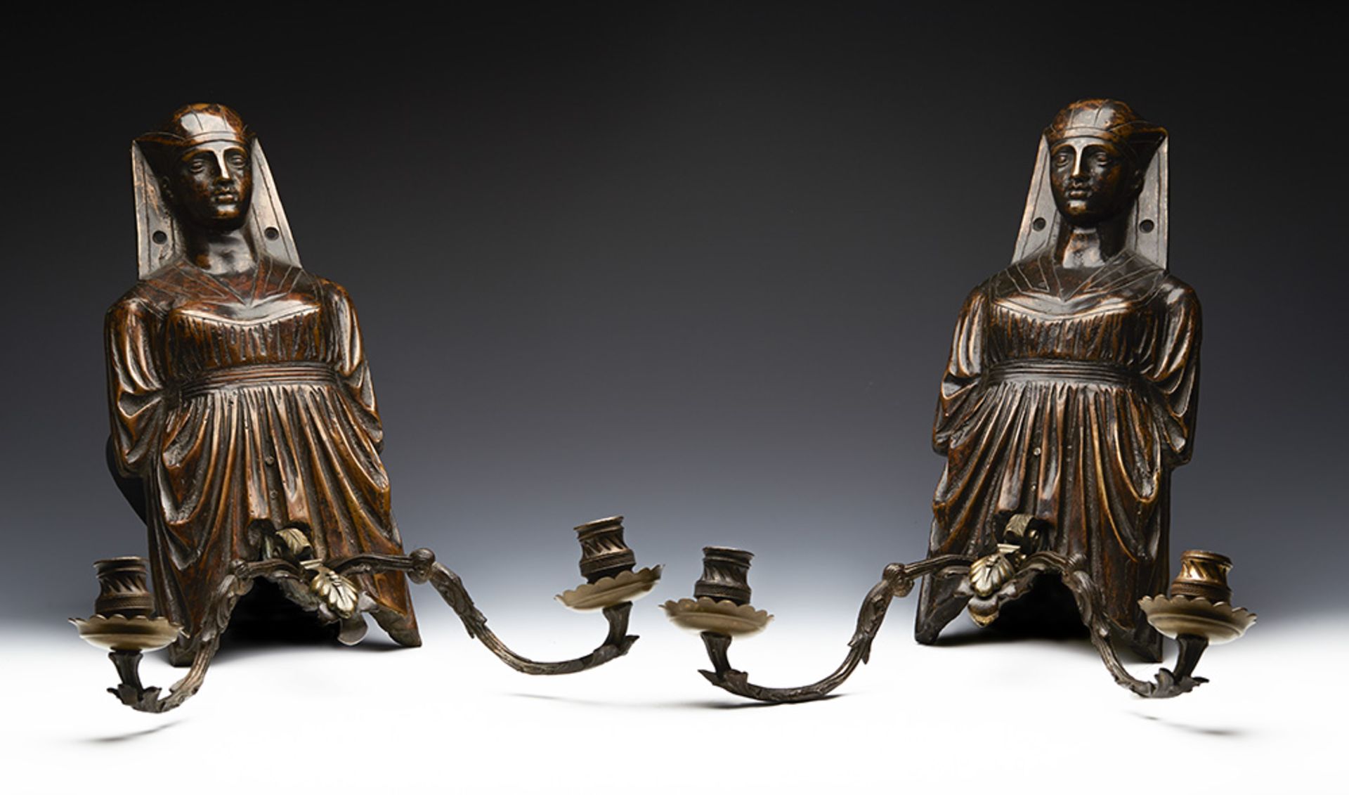 Pair Arts & Crafts Style Egyptian Revival Bronze Wall Sconces 19Th/20Th C.