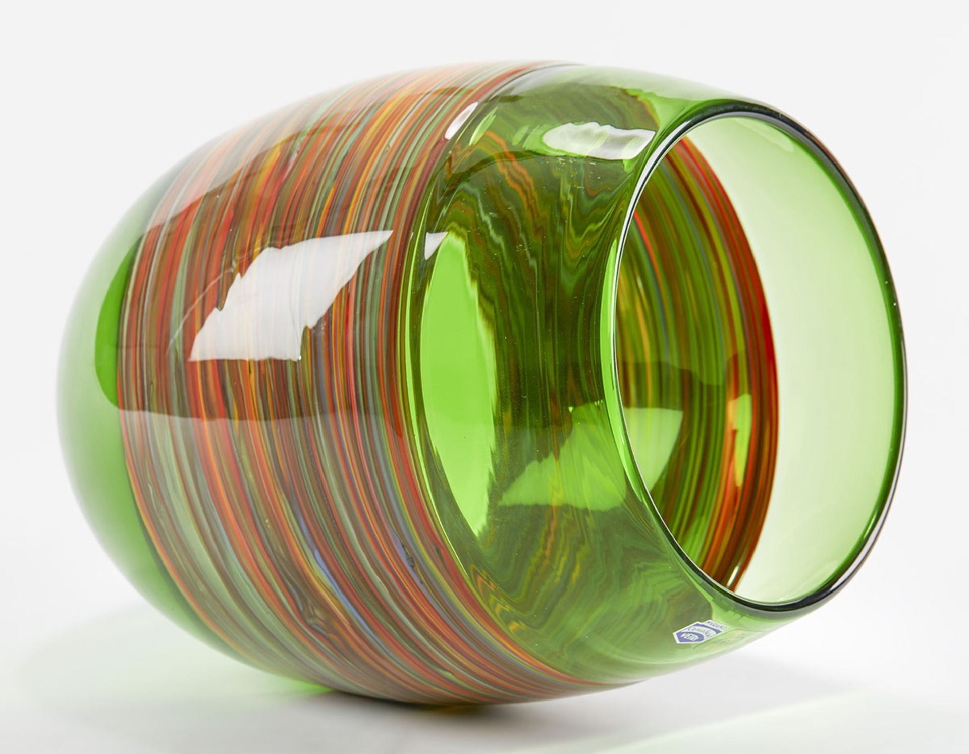 Italian Murano Gino Cenedese Signed Swirl Design Green Art Glass Vase - Image 5 of 9