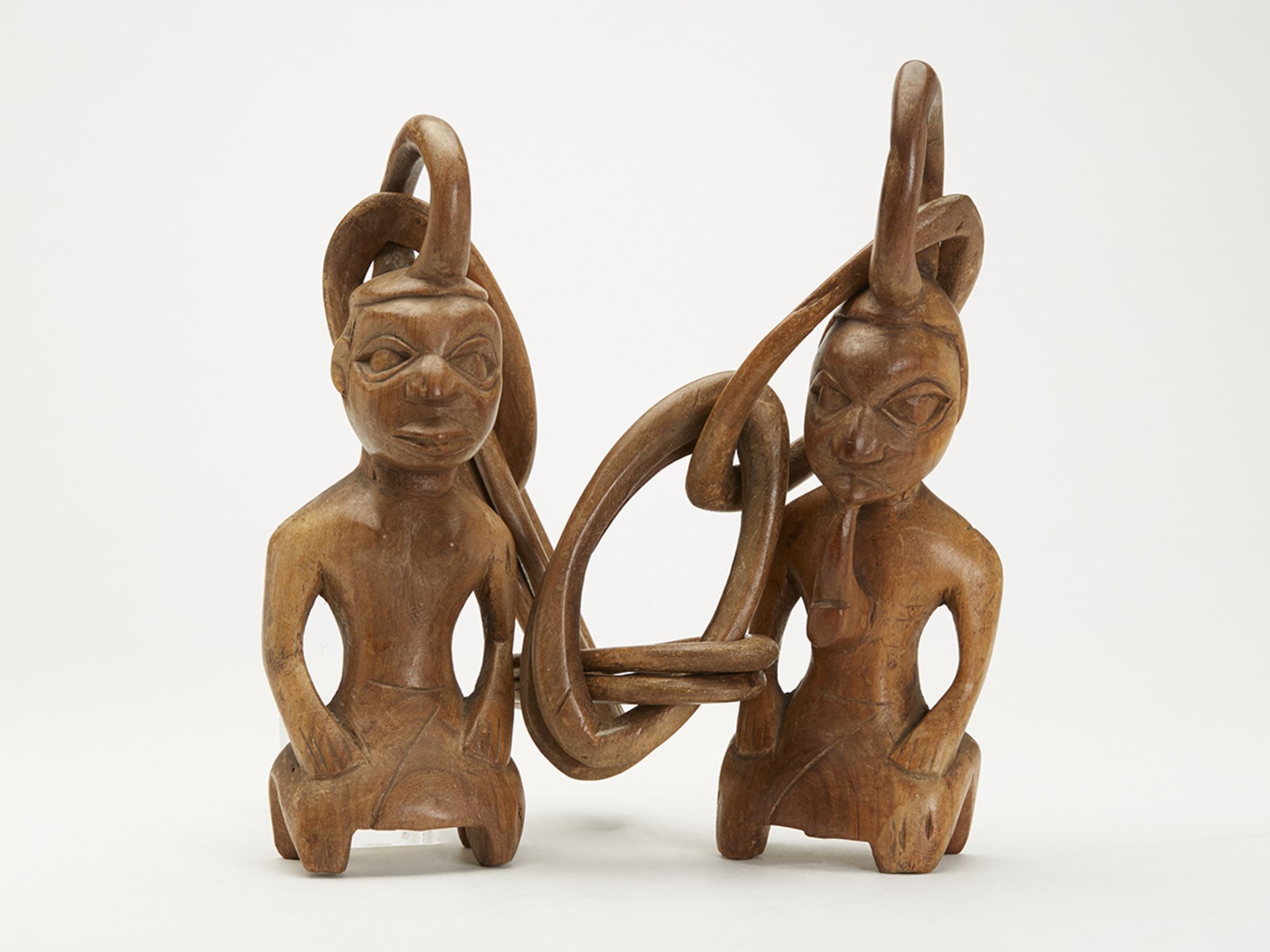 VINTAGE AFRICAN CHAINED WOODEN FIGURES 20TH C.