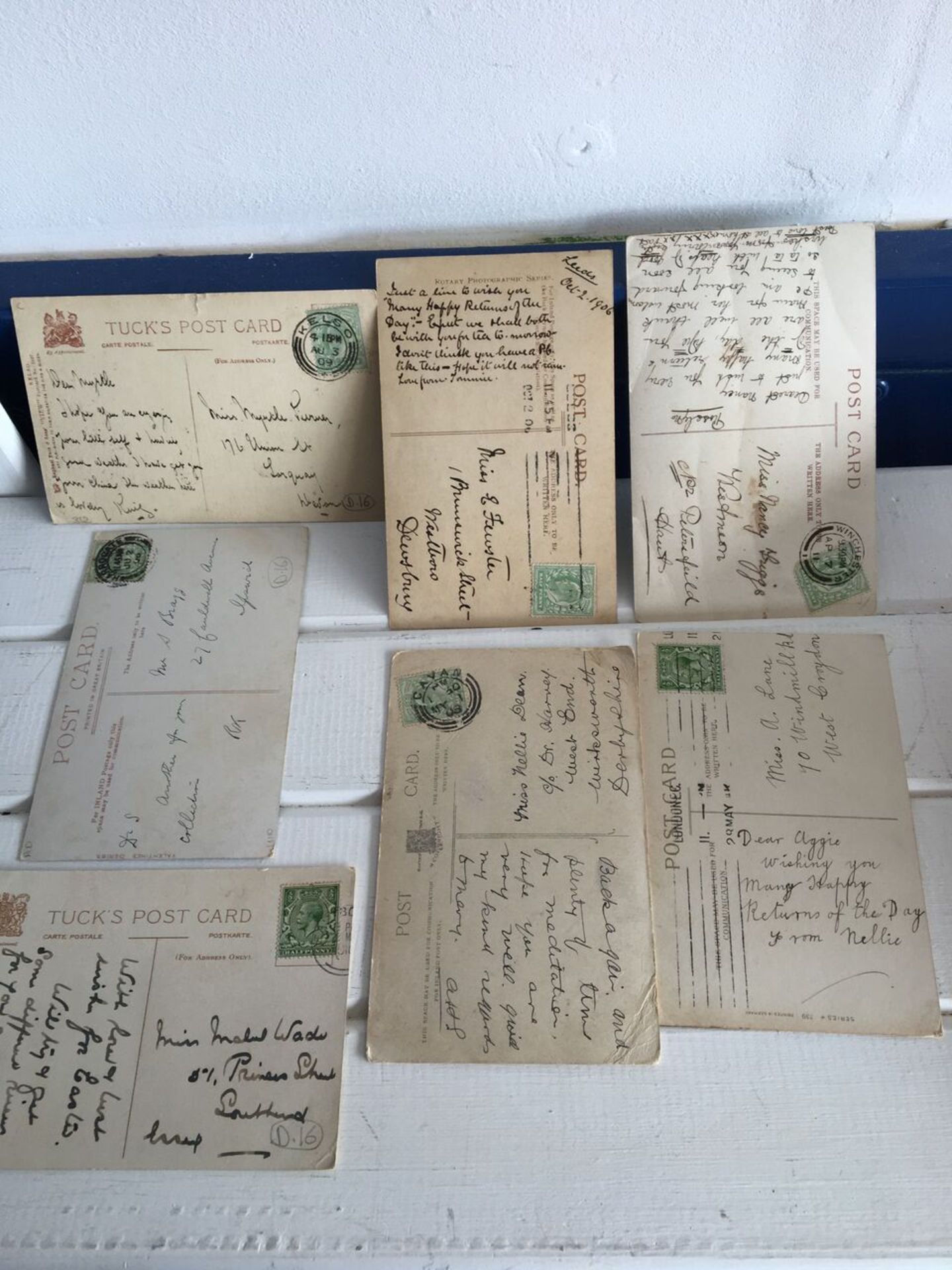 GROUP OF SEVEN HANDWRITTEN AND POSTAGE STAMPED POSTCARDS, 1900s & 1910s. FREE UK DELIVERY. NO VAT. - Image 2 of 2