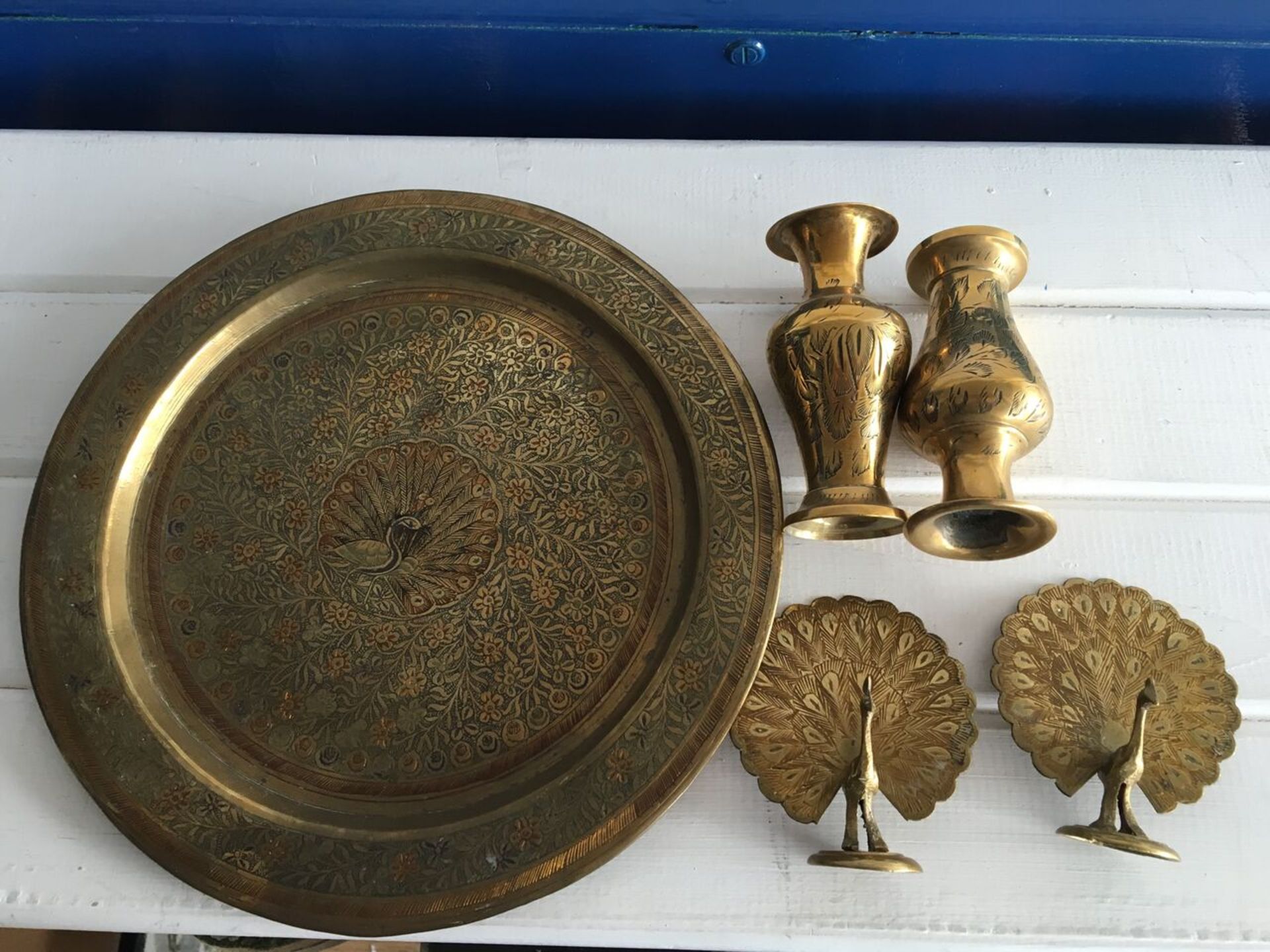 GROUP OF FIVE INDIAN BRASS ITEMS. FREE UK DELIVERY. NO VAT.