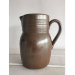 GRES DU BERRY FRENCH POTTERY SALT GLAZE JUG, HAND MADE / FAIT MAIN. 14CM HIGH. IMPRESSED MARKS TO