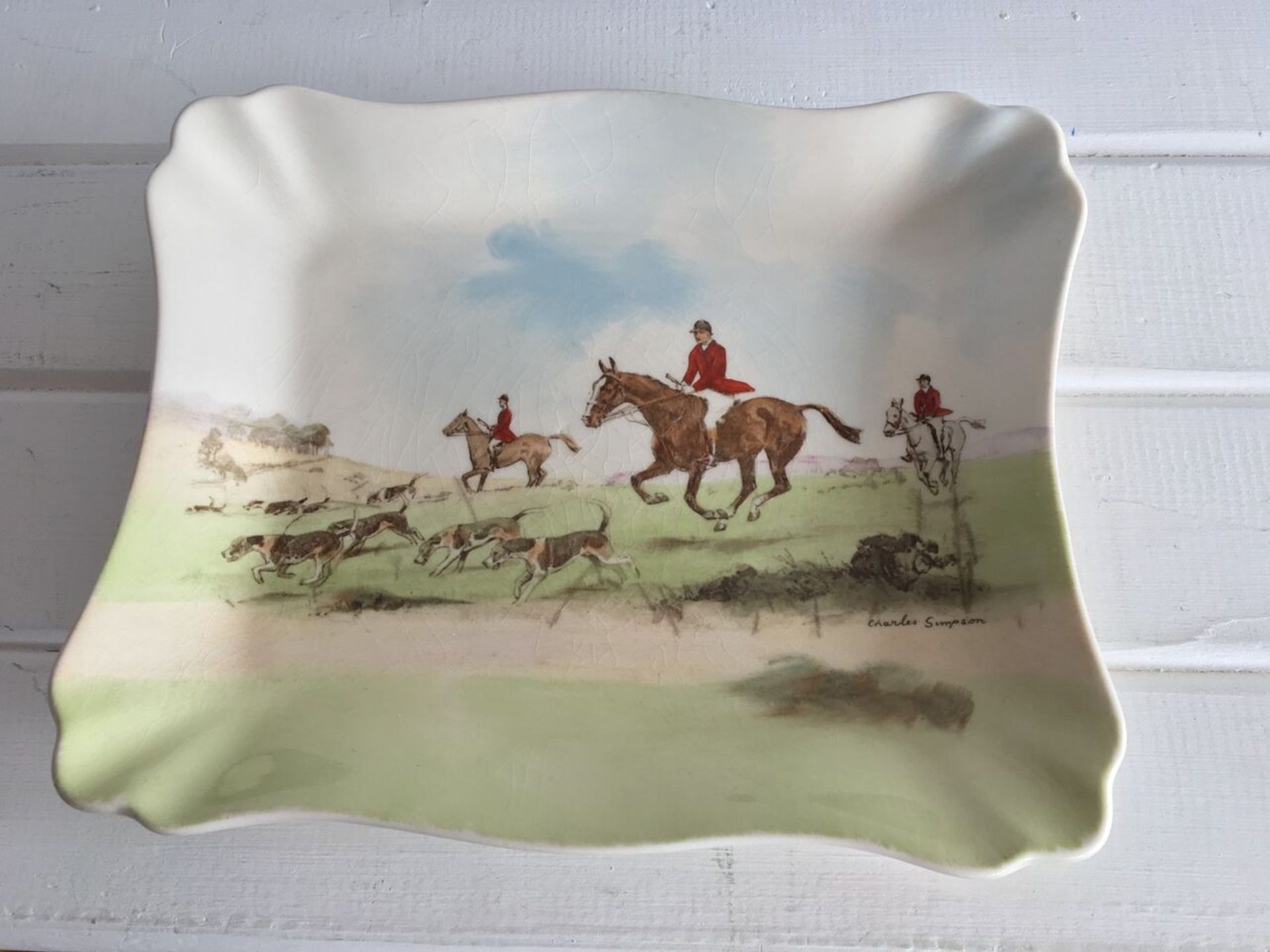 RARE ROYAL DOULTON SERIES WARE DISH "ACROSS THE MOOR" D6326, CHARLES SIMPSON. PRINTED MARKS TO BASE.