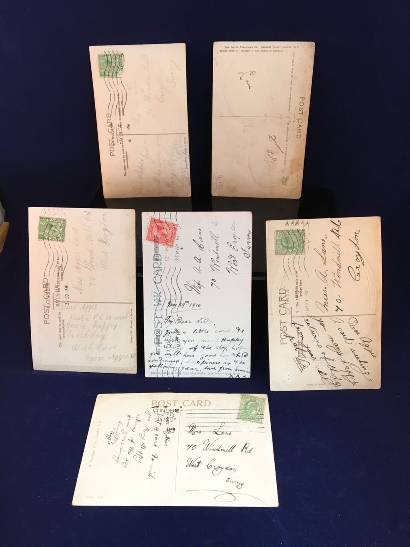 GROUP OF SIX ANTIQUE EARLY 20TH CENTURY POSTCARDS - GREETINGS OR BIRTHDAY TYPE. SOME WITH STAMPS. - Image 2 of 2