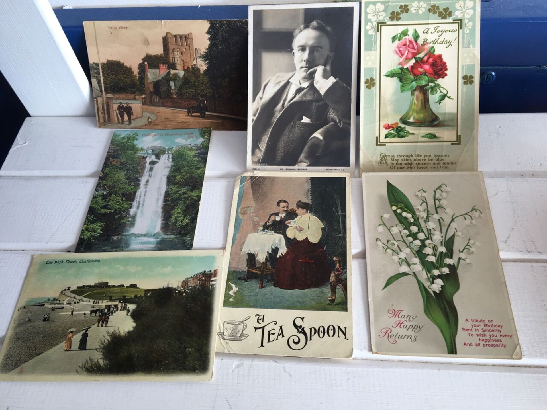 GROUP OF SEVEN HANDWRITTEN AND POSTAGE STAMPED POSTCARDS, 1900s & 1910s. FREE UK DELIVERY. NO VAT.