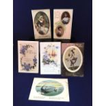 GROUP OF SIX ANTIQUE EARLY 20TH CENTURY POSTCARDS - GREETINGS OR BIRTHDAY TYPE. SOME WITH STAMPS.