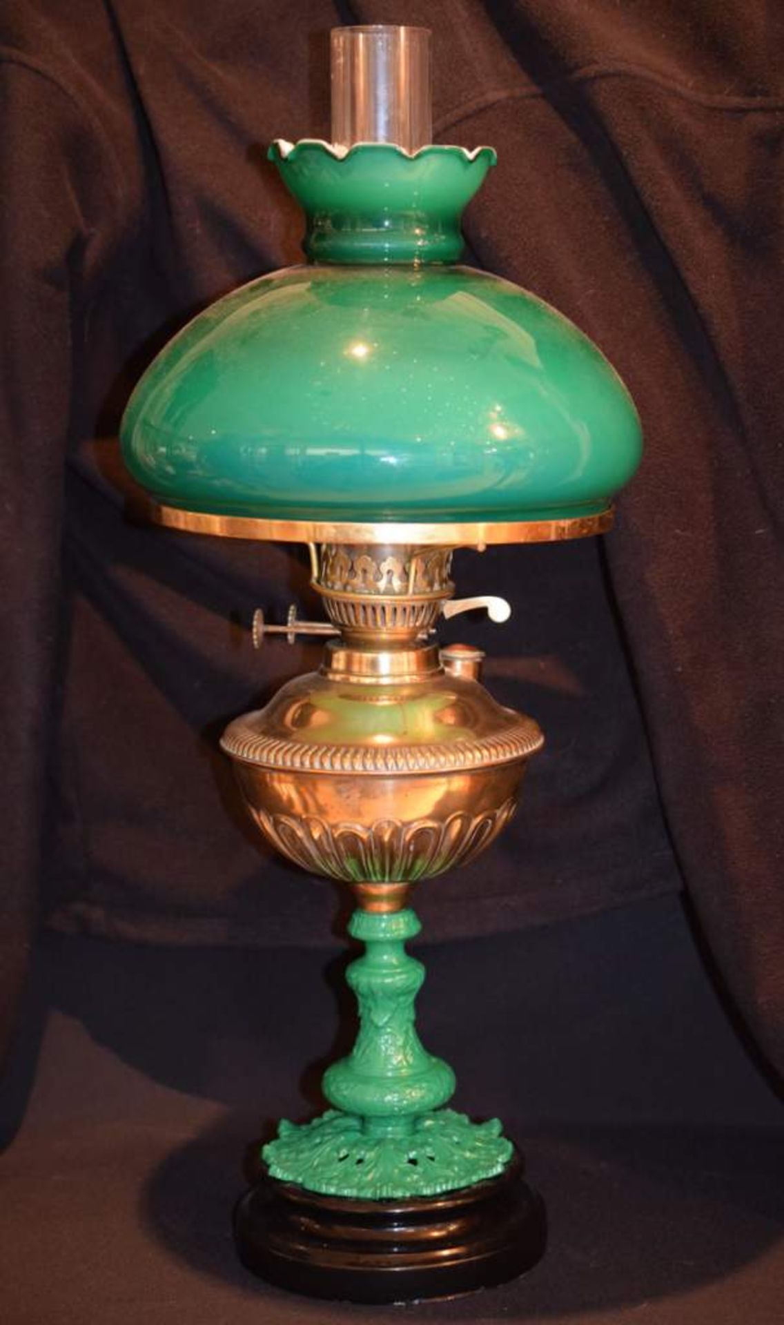 Early 20th Century Oil Lamp With Green Shade