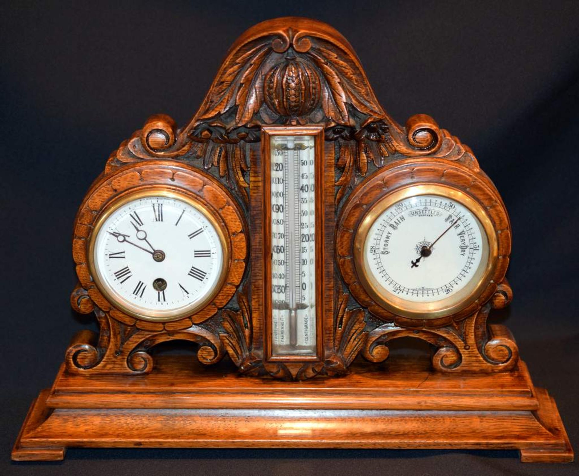 Victorian Combination Barometer/Thermometer With French 8 Day Clock