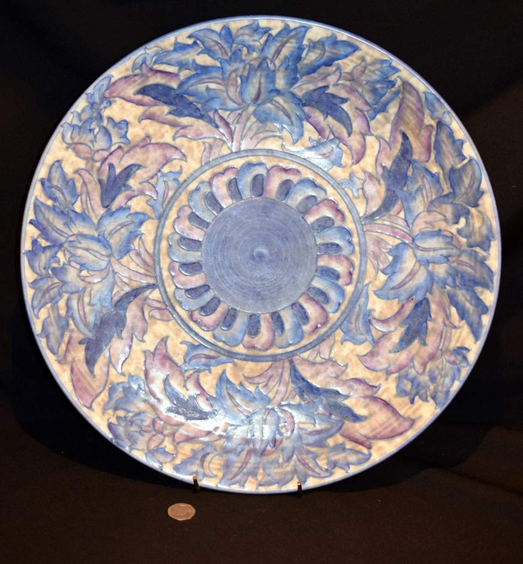 Rare Large Charlotte Rhead Peony pattern charger/wall plate by Crown Ducal c 1935/1936