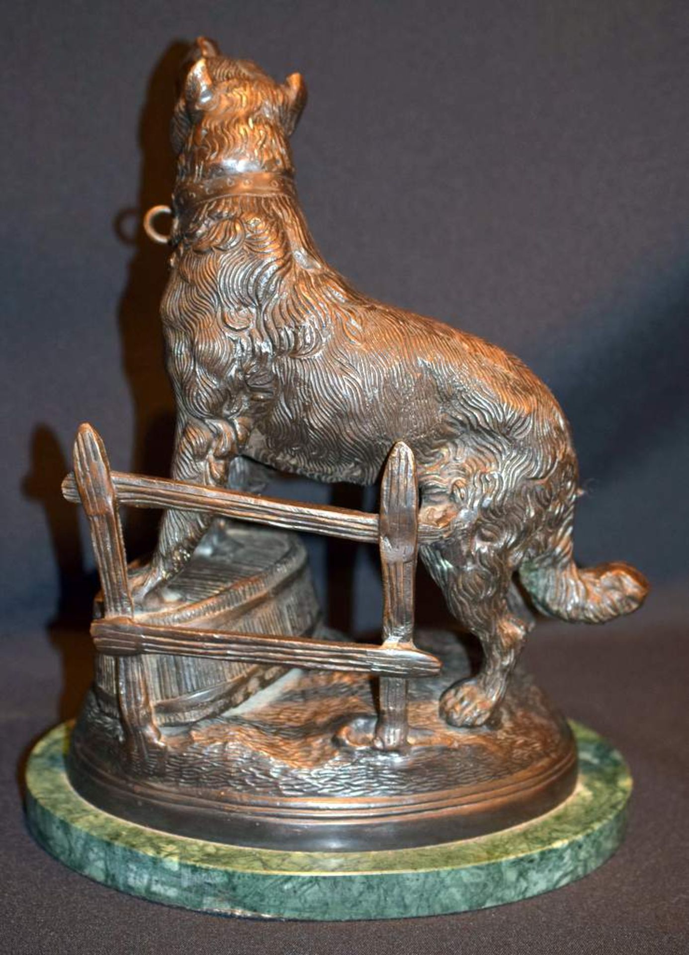 Bronze Sculpture Of Mastiff Dog Tied To Fence - Image 4 of 4