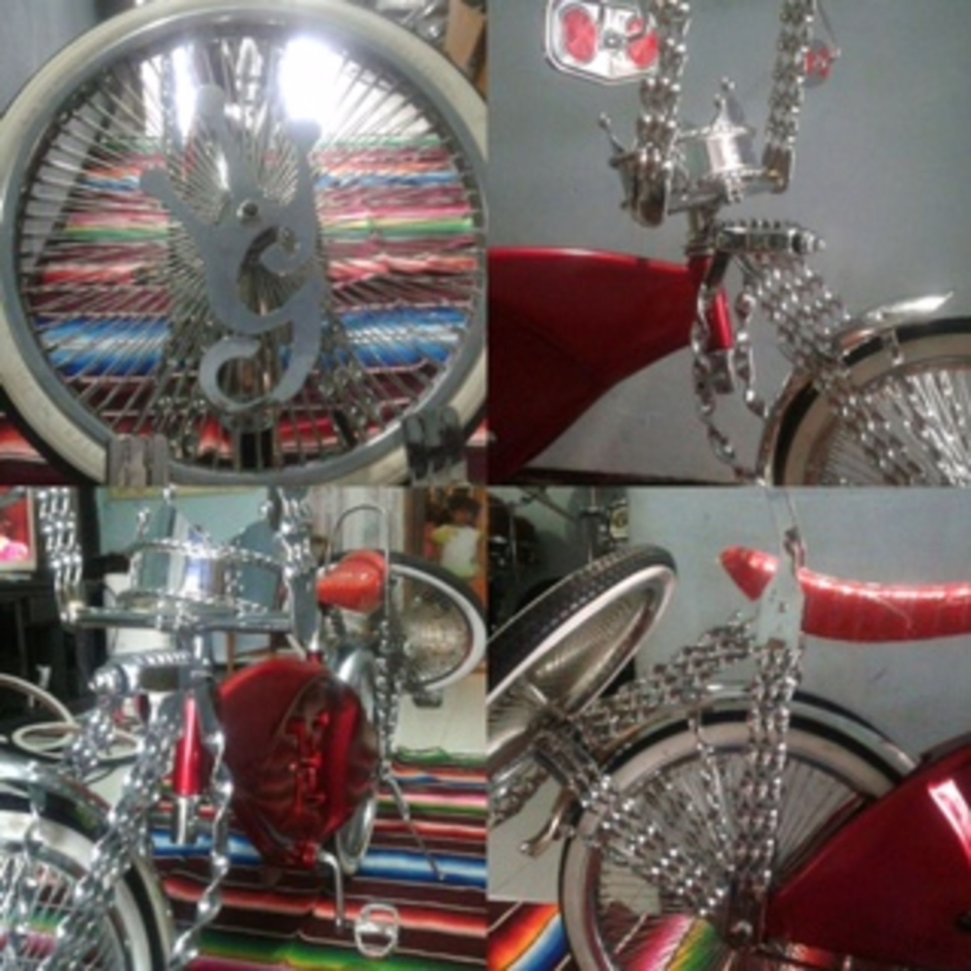 Custom Made American Lowrider Bicycle Bike. Candy Red Triple Twist Cruiser - Image 10 of 10