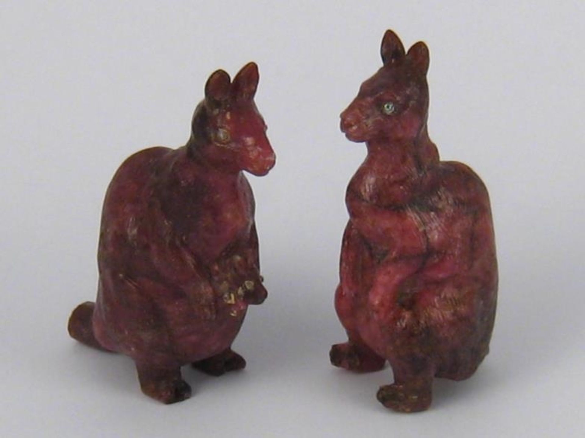 Antique Russian Carved Rhodonite Kangaroos with Russian Faberge Style Diamond Eyes circa 1900