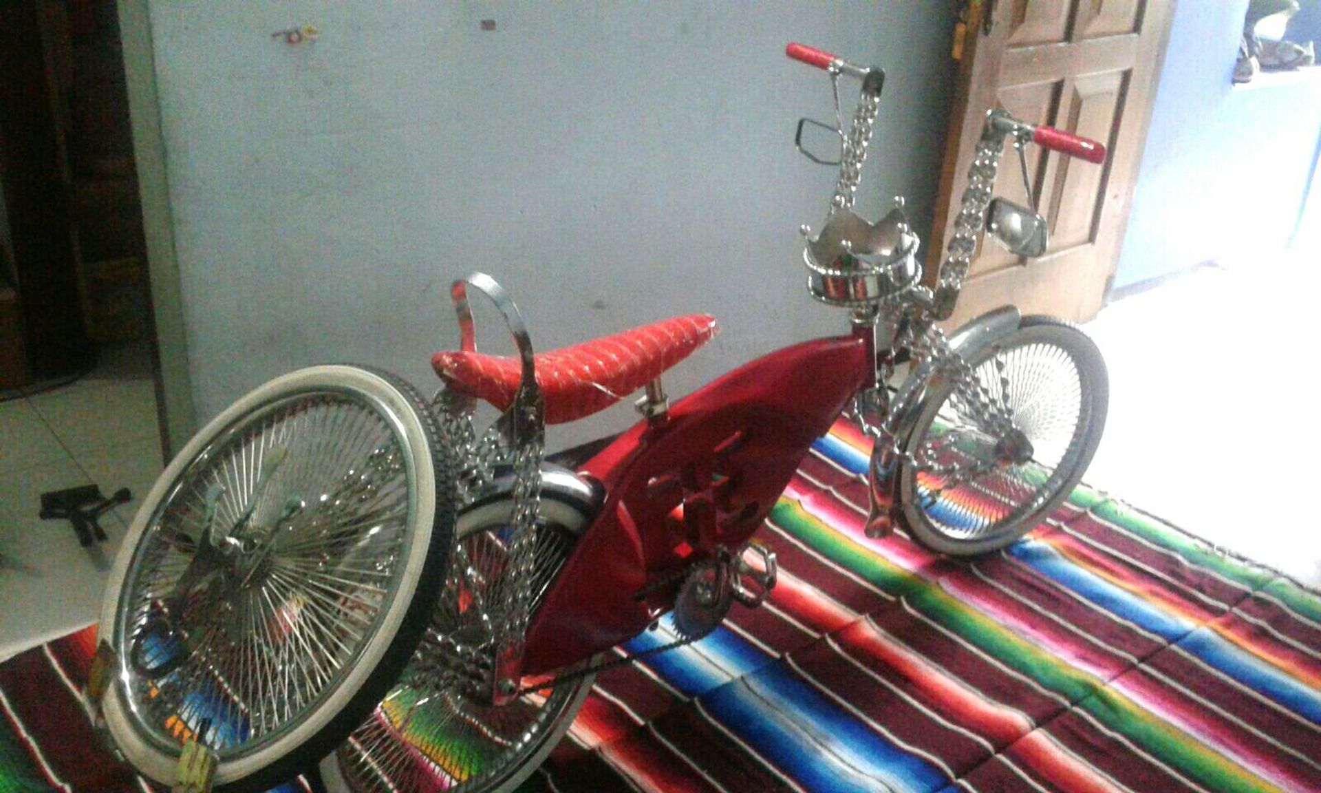Custom Made American Lowrider Bicycle Bike. Candy Red Triple Twist Cruiser - Image 2 of 10
