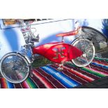 Custom Made American Lowrider Bicycle Bike. Candy Red Triple Twist Cruiser