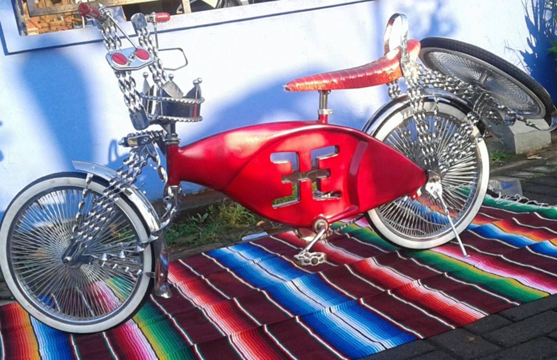 Custom Made American Lowrider Bicycle Bike. Candy Red Triple Twist Cruiser