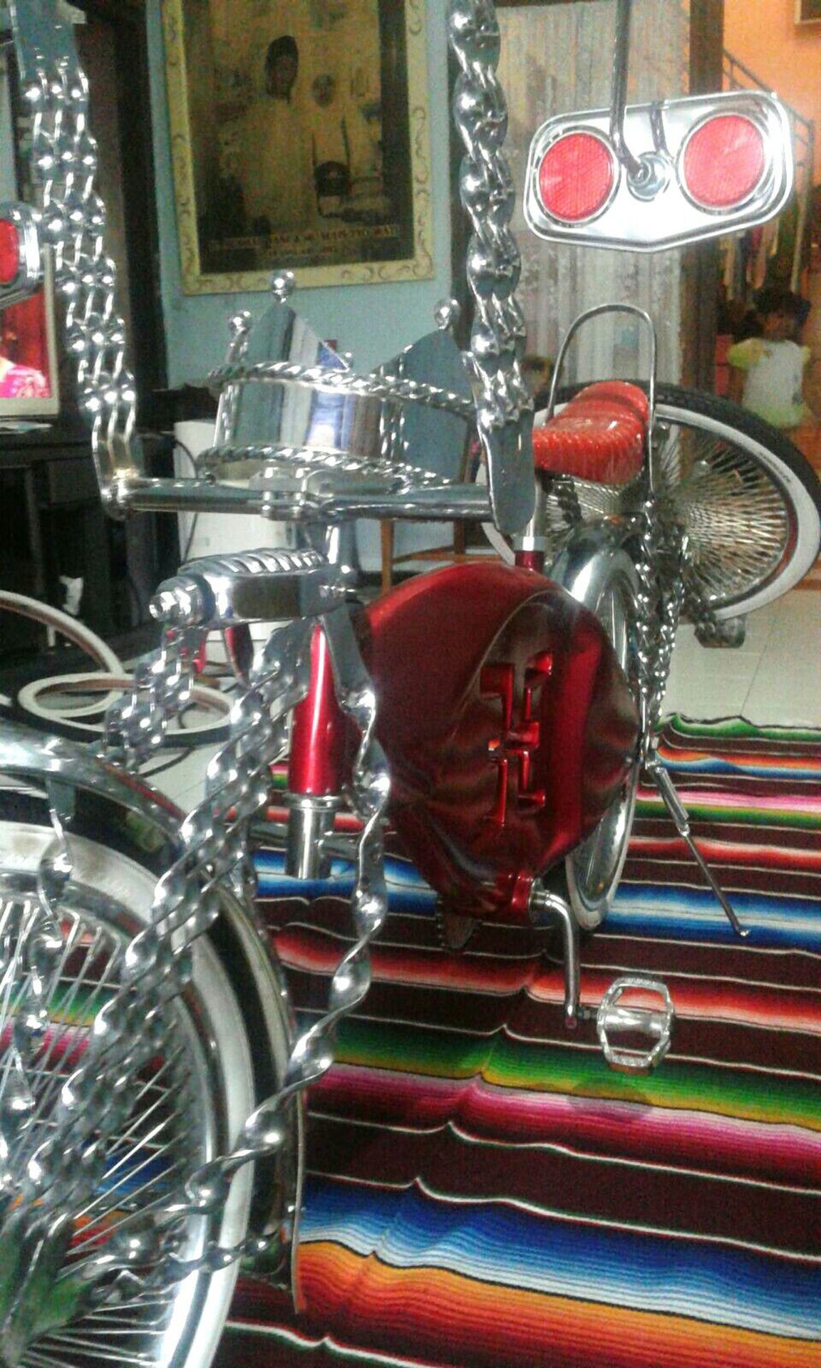 Custom Made American Lowrider Bicycle Bike. Candy Red Triple Twist Cruiser - Image 9 of 10