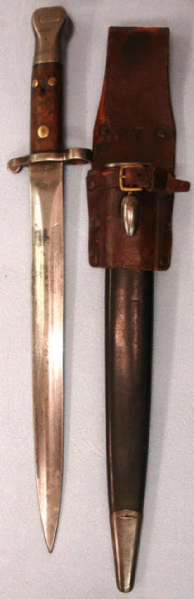 British Pattern 1888 MK I, 1st Type Sword Bayonet with Three Brass Rivets, Scabbard & Frog