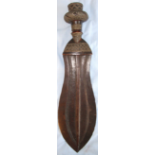 A Decorated Congo Ikula Tribal Fighting Knife With Leaf Shaped Blade & Handle