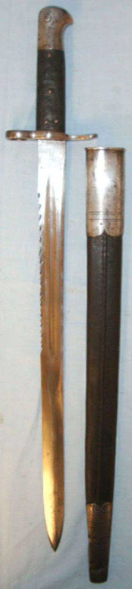 EXTREMELY RARE, ONE OF ONLY 634 MADE, British Victorian 1st Type Pattern 1875 Saw Back Sword Bayonet - Image 3 of 3