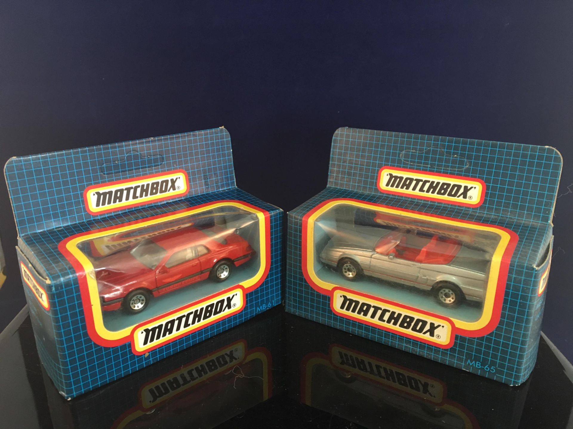 PAIR OF BOXED MATCHBOX TOY CARS : MB-61, '87 T BIRD TURBO COUPE & MB-65 CADILLAC ALLANTE. FREE UK