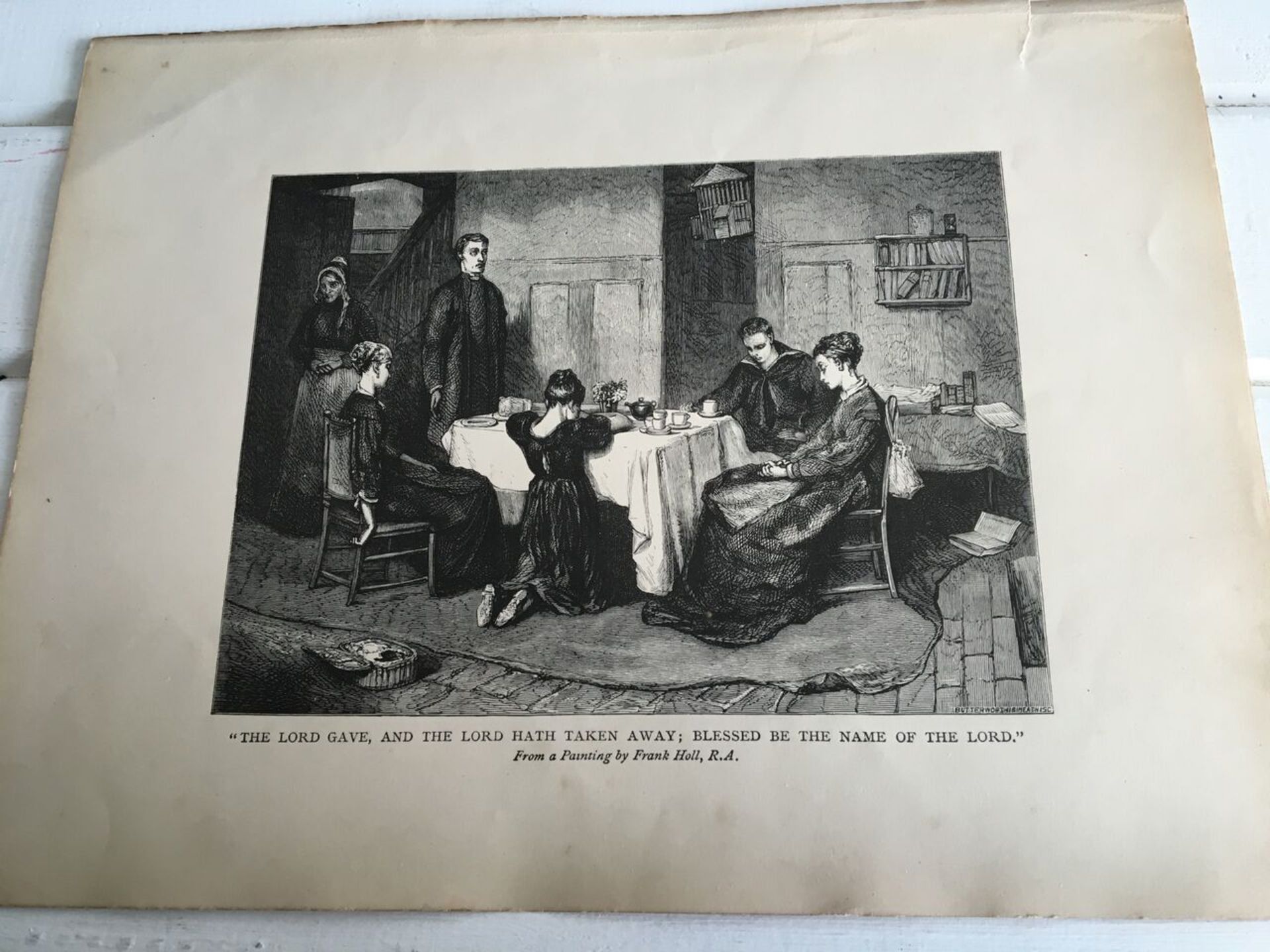 AN ENGRAVING c1900 OF A PAINTING BY FRANK HOLL (1845 - 1888 ). "THE LORD GAVE, AND THE LORD HATH