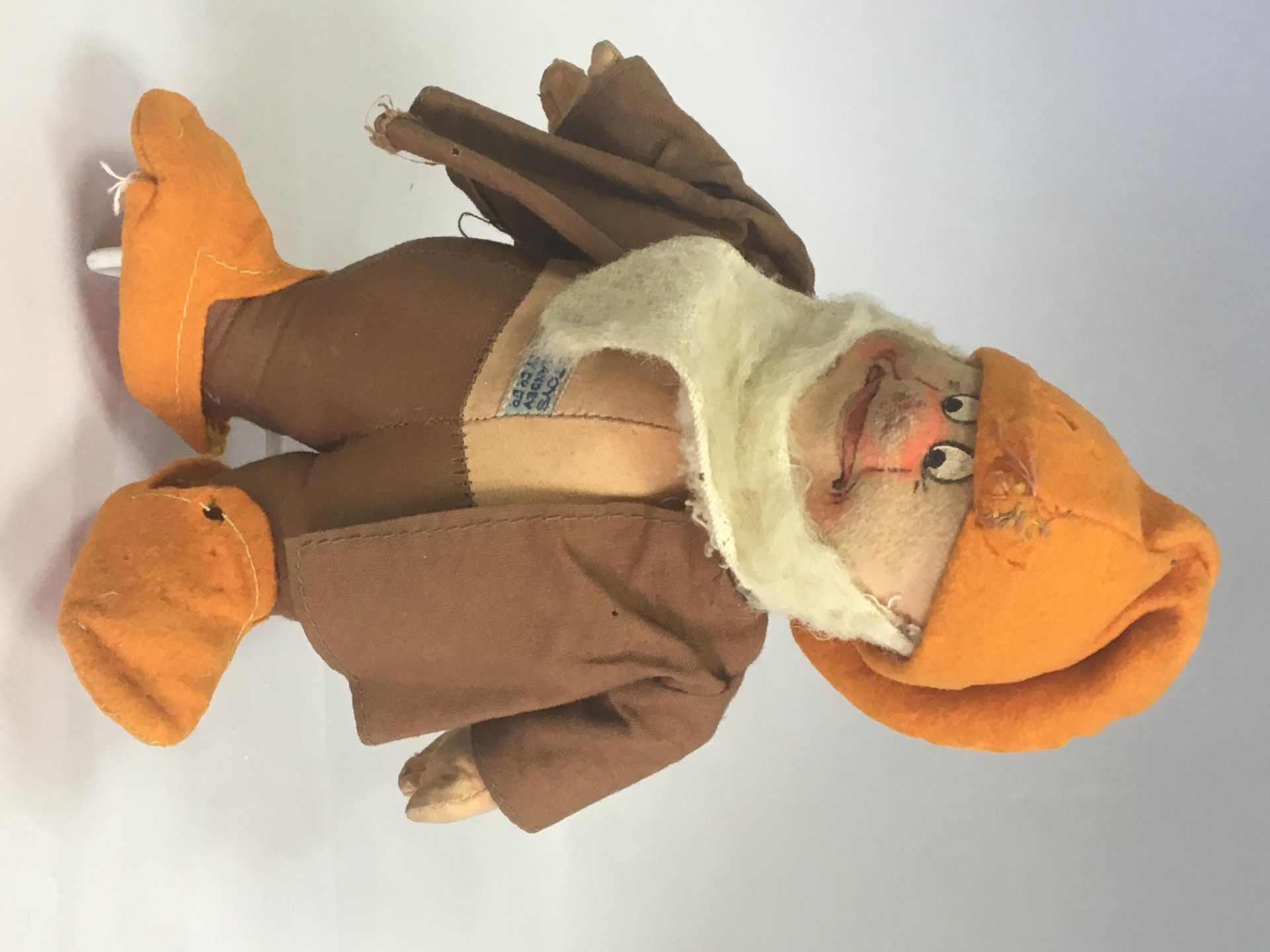 VINTAGE CHAD VALLEY DWARF - GRUMPY - C. 1930s. WITH ORIGINAL LABEL, MOULDED AND PAINTED FELT FACE,