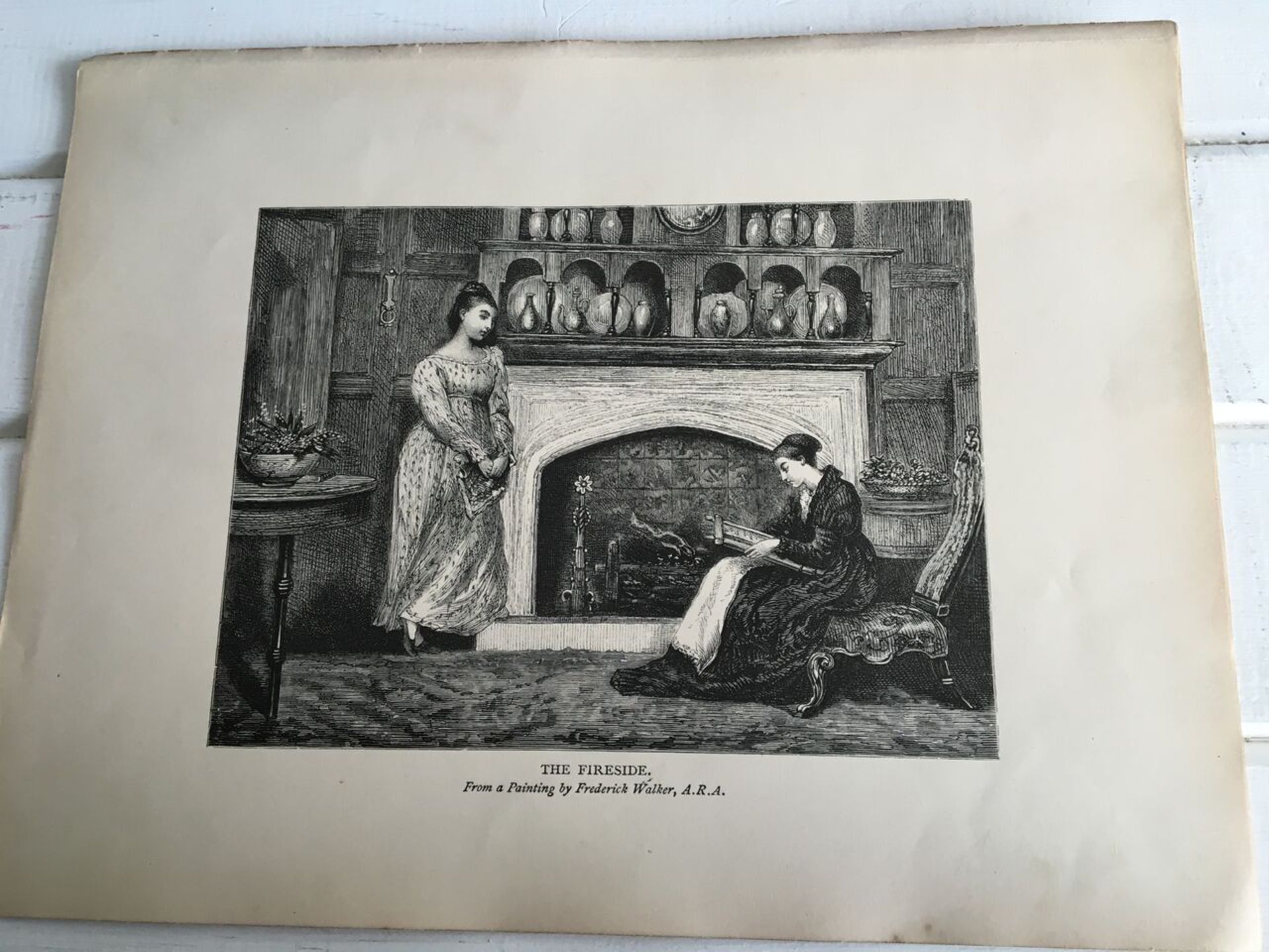 AN ENGRAVING c1900 OF A PAINTING BY FREDERICK WALKER (1740 - 1875 ). "THE FIRESIDE". Engraved on