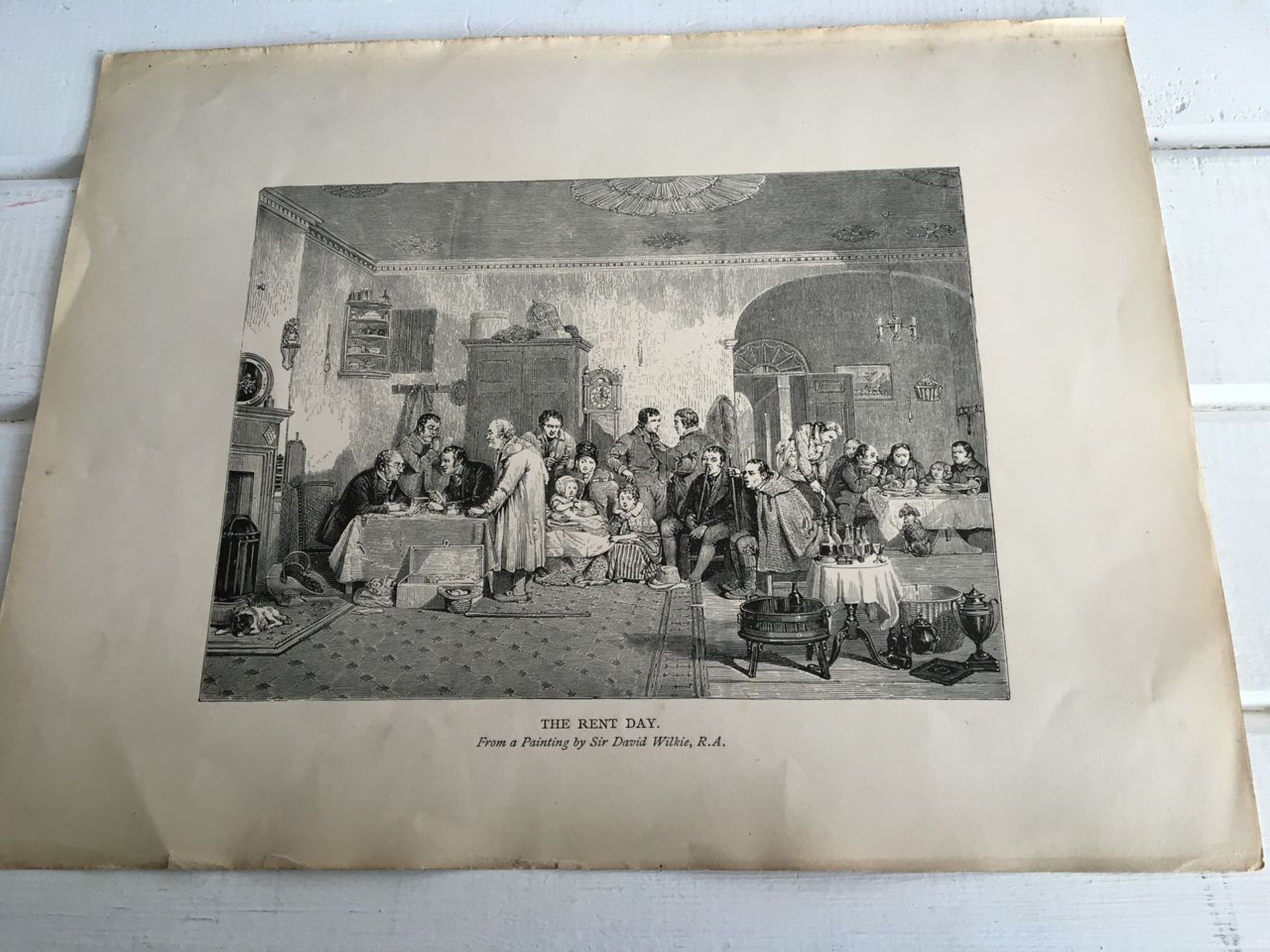 AN ENGRAVING c1900 OF A PAINTING BY SIR DAVID WILKIE (1785 - 1841). "THE RENT DAY". Engraved on