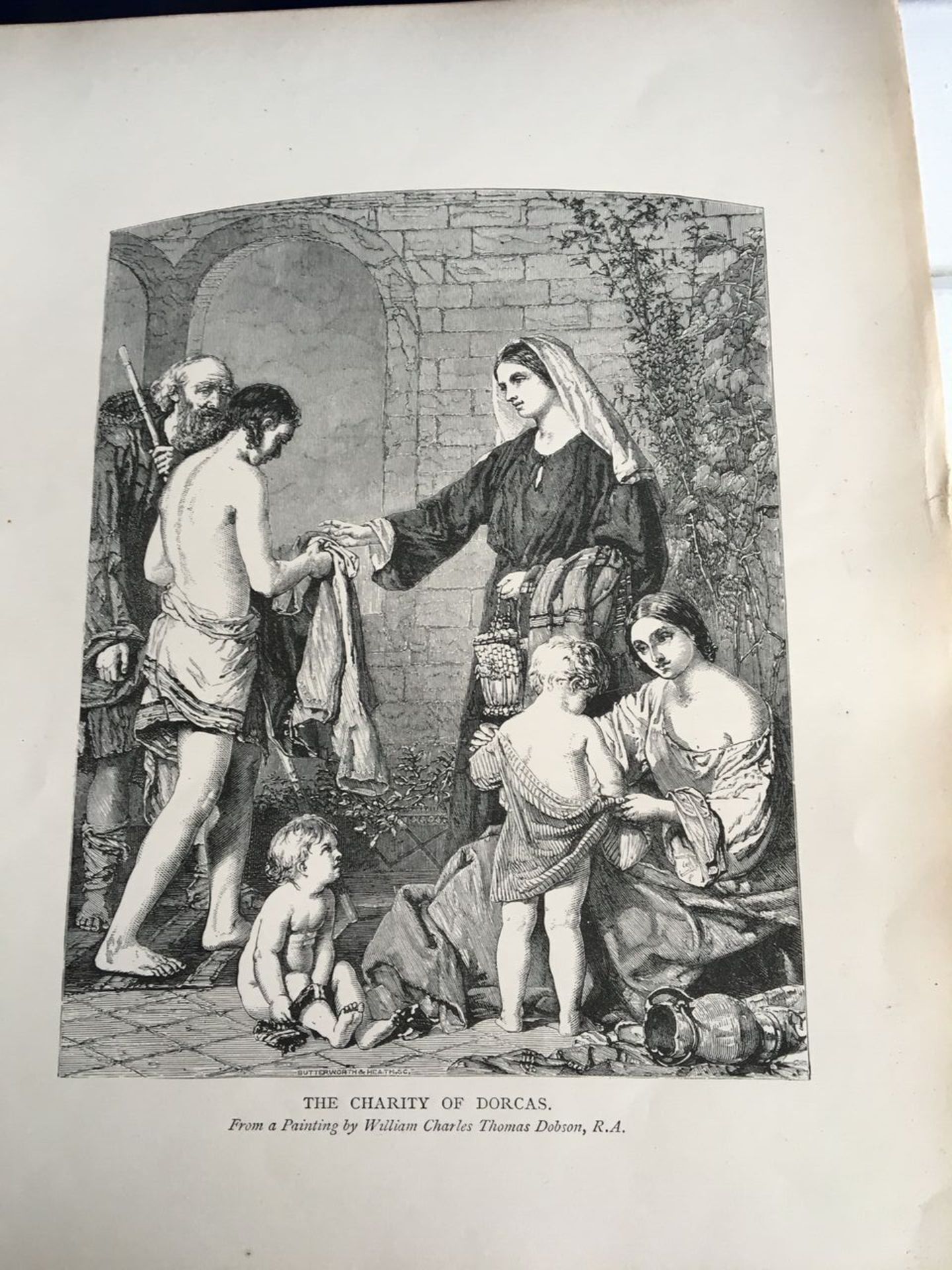 AN ENGRAVING c1900 OF A PAINTING BY WILLIAM CHARLES THOMAS DOBSON (1817 - 1898 ). "THE CHARITY OF